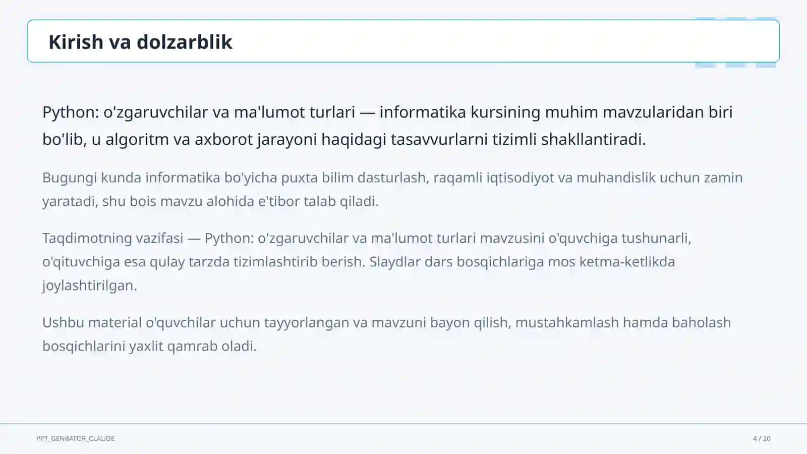 Python: o'zgaruvchilar va ma'lumot turlari (8-sinf) 4