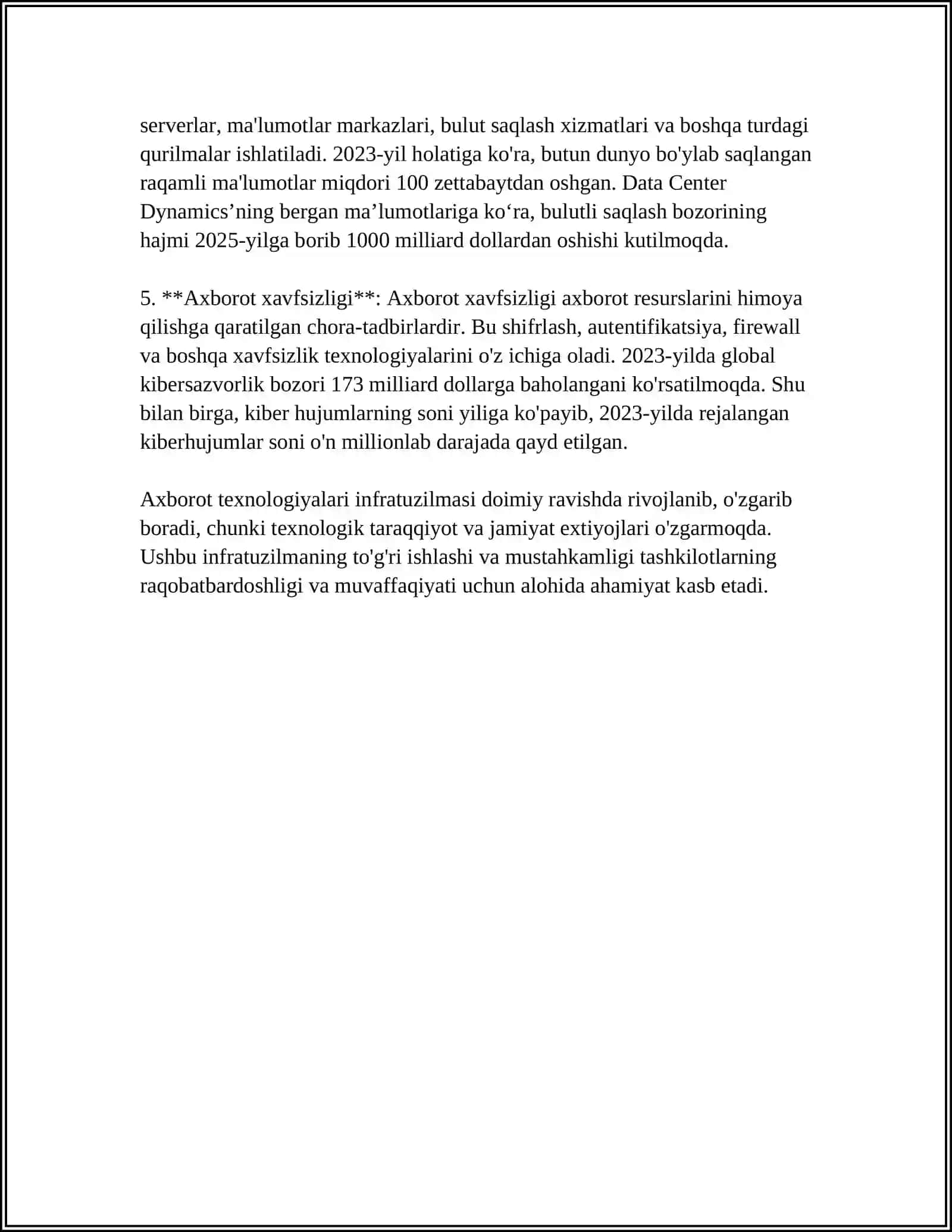 AXBOROT TEXNOLOGIYALARI INFRATUZILMASI VA UNING TURLARI 4