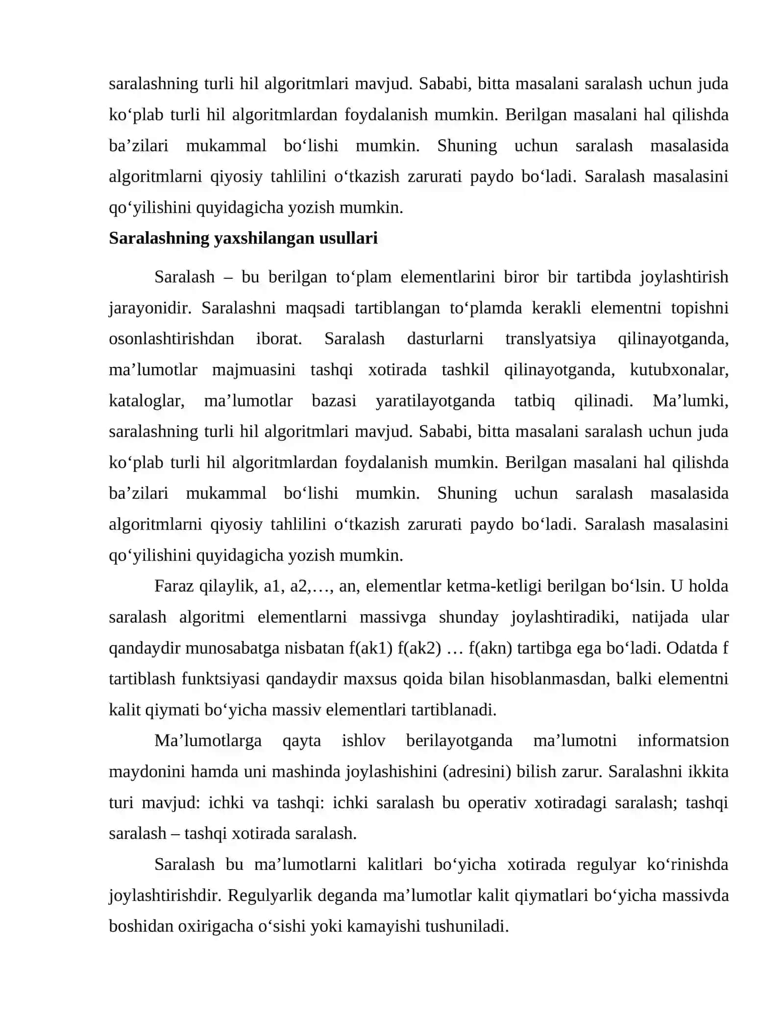 Saralash algoritm va usullarini tadqiq qilish 4