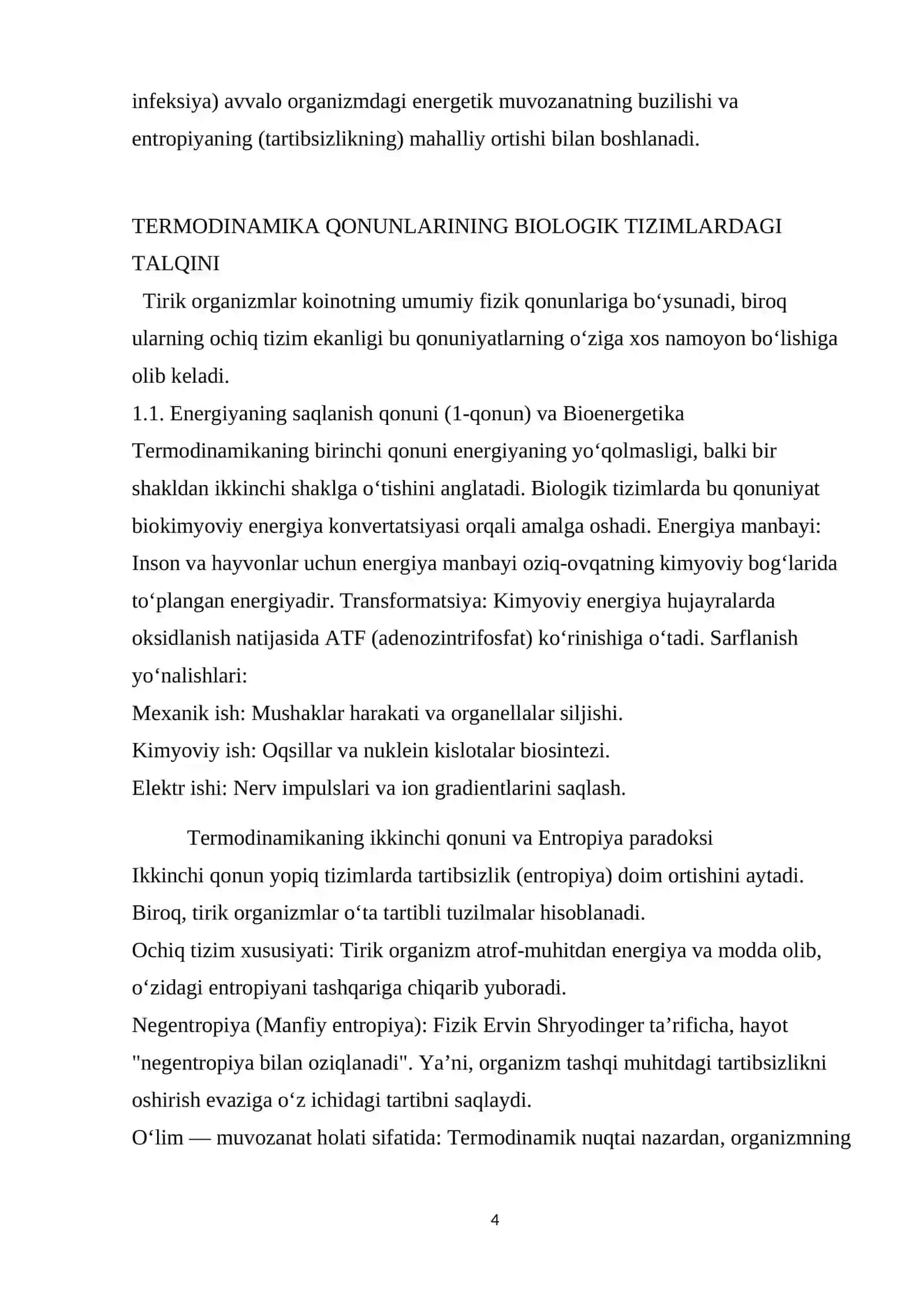 TIRIK ORGANIZIMLAR UCHUN TERMADINAMIKA QONUNLARI 4