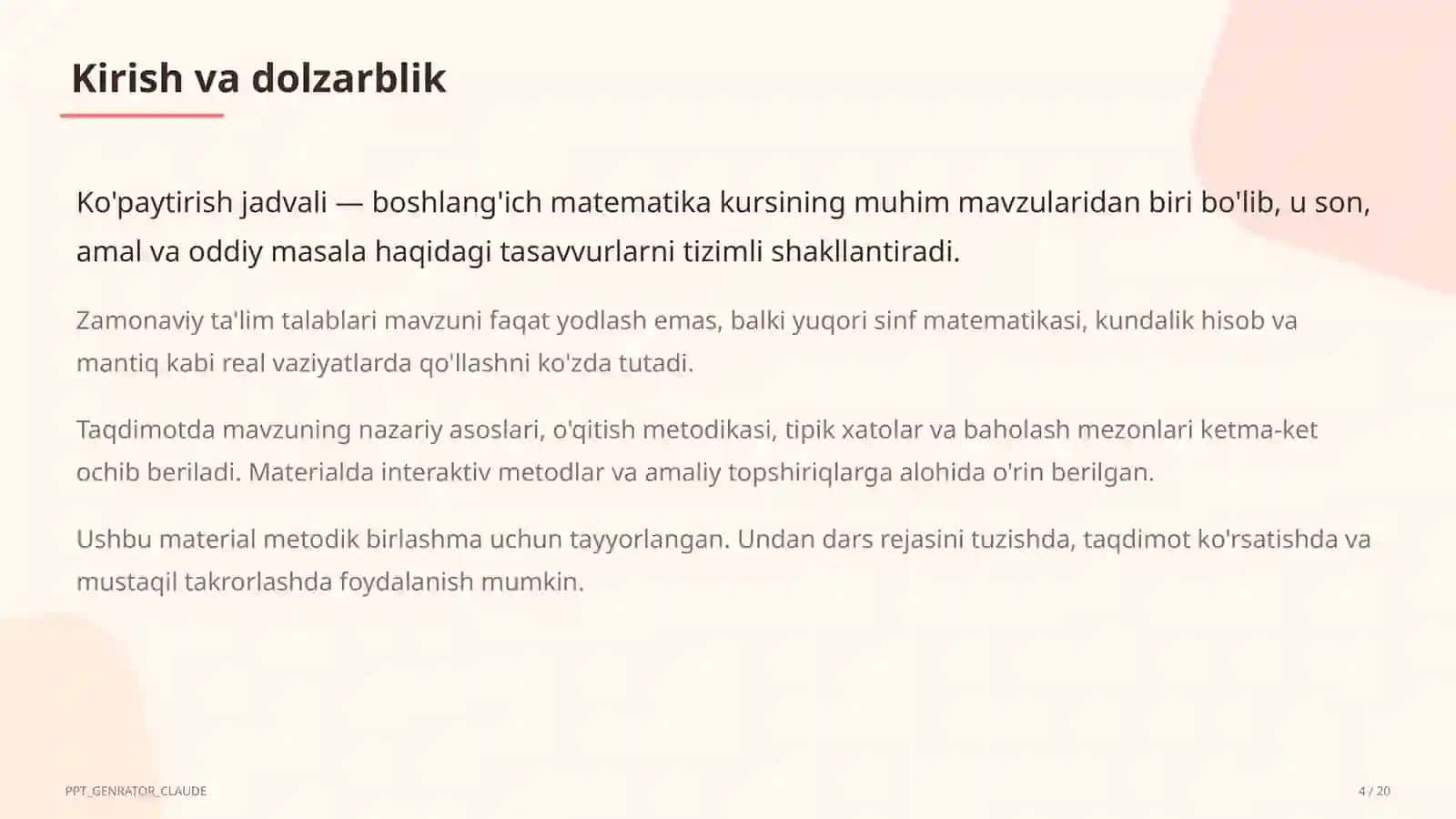 Ko'paytirish jadvali (2-sinf) 4