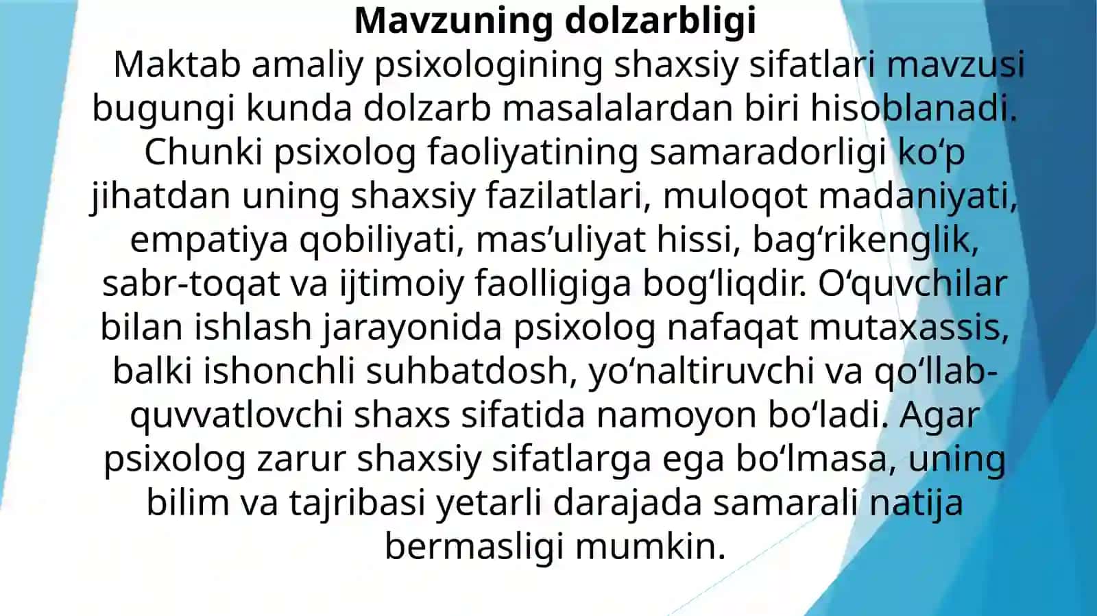 PSIXOLOGIYA YO’NALISHI 4-BOSQICH 222-GURUH TALABASI RAMAZNOVA MARJONANING “TA’LIM MUASSASALARIDA PSIXOLOGIK XIZMAT” 4