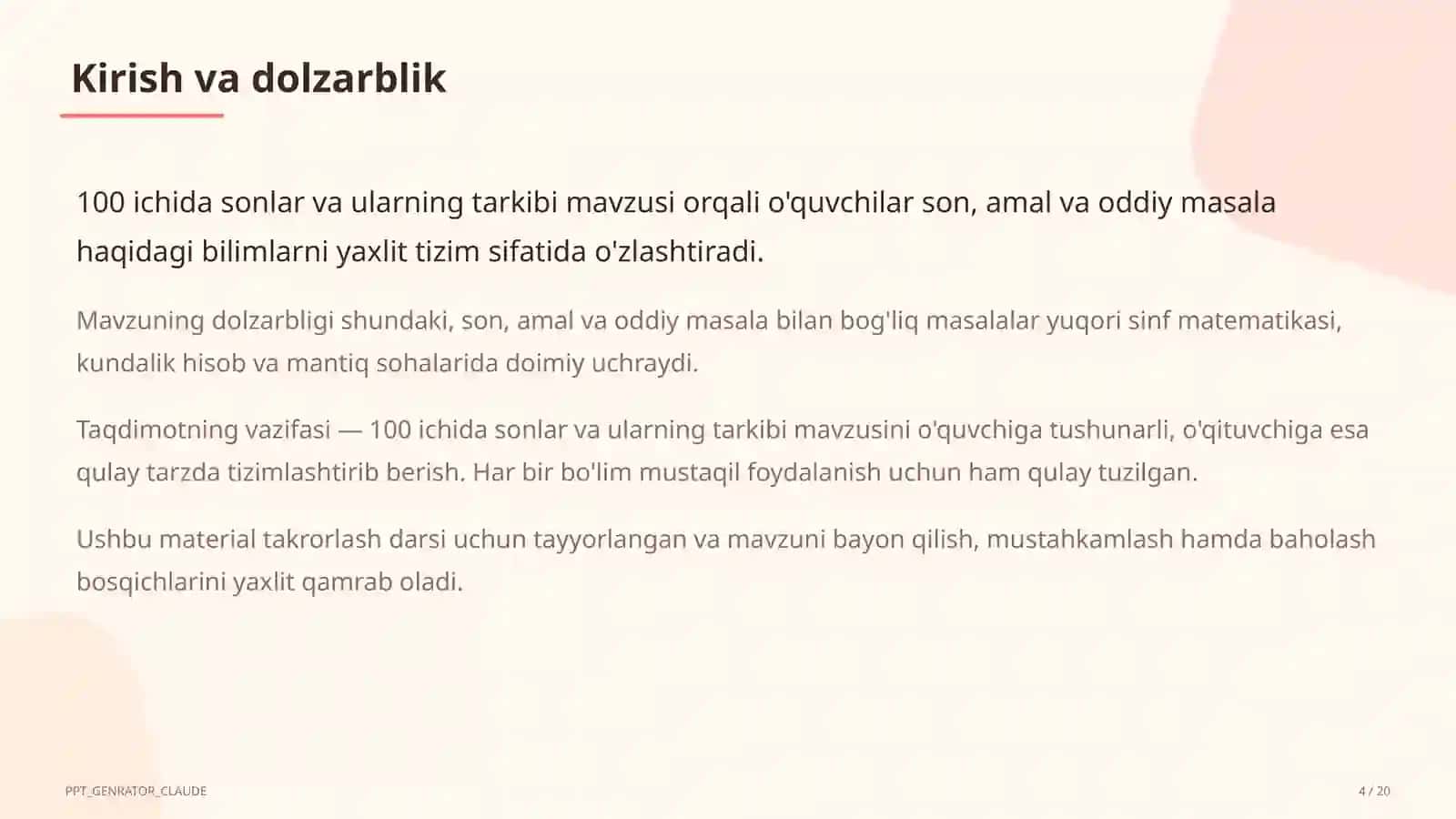 100 ichida sonlar va ularning tarkibi (2-sinf) 4
