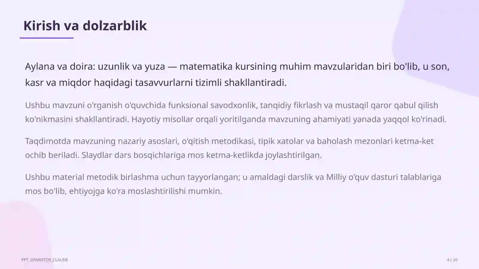 Matematika (5–6) — metodik birlashma uchun 4