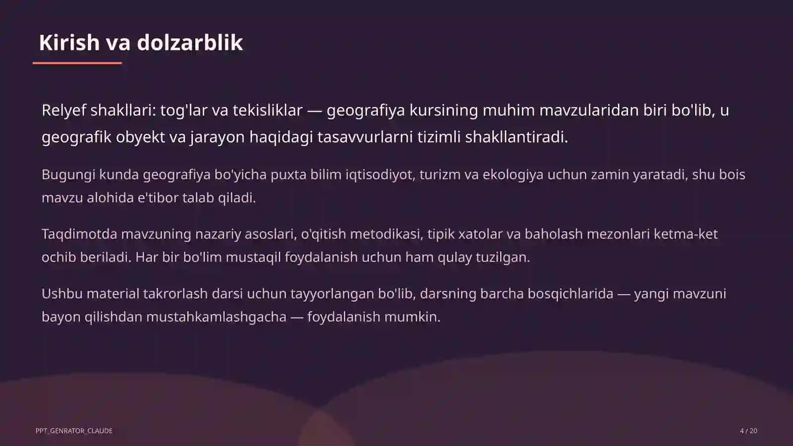 Relyef shakllari: tog'lar va tekisliklar (5-sinf) 4