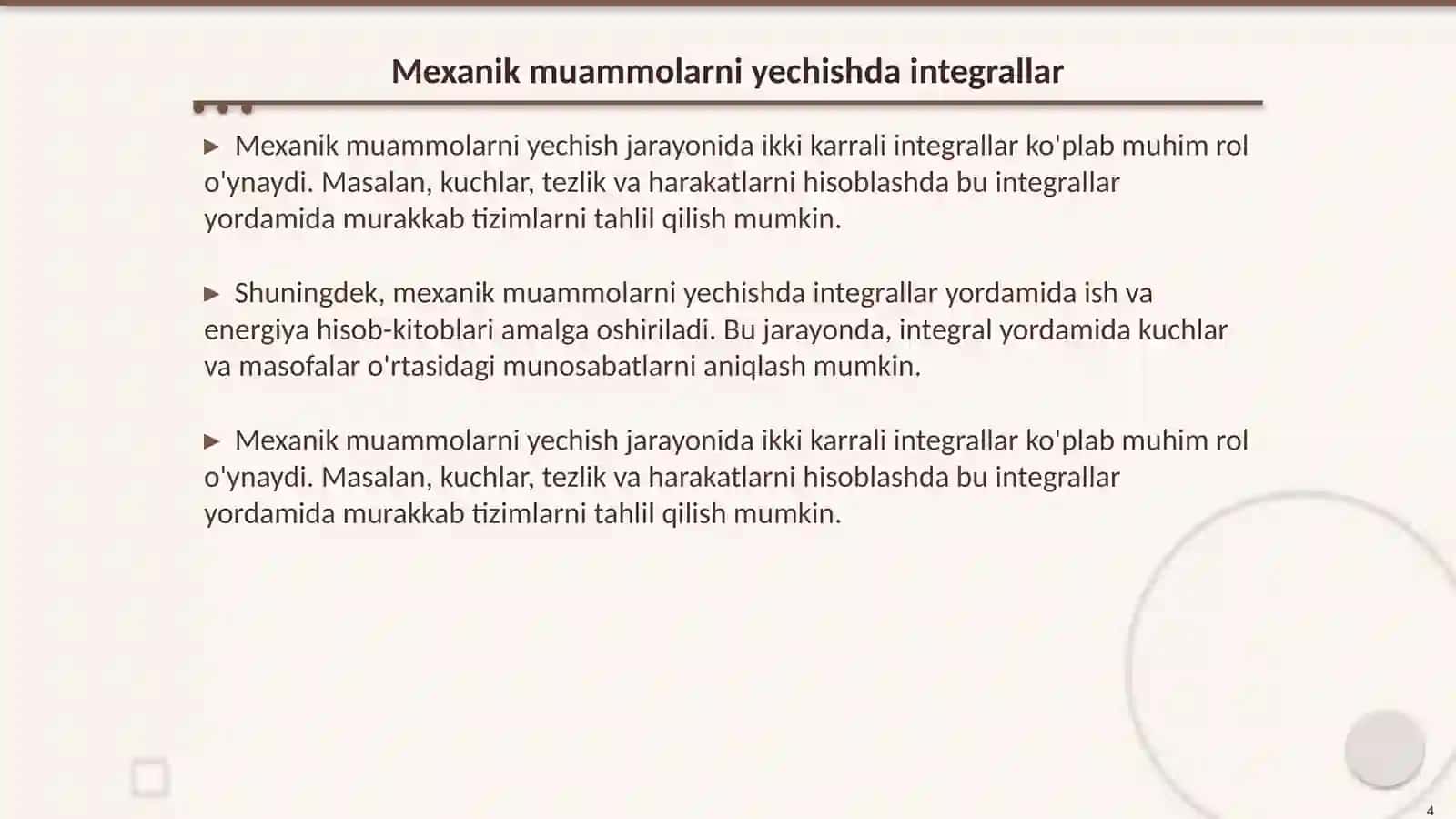 Ikki karrali integrallarning mexanik masalalarga tadbiqlari 4