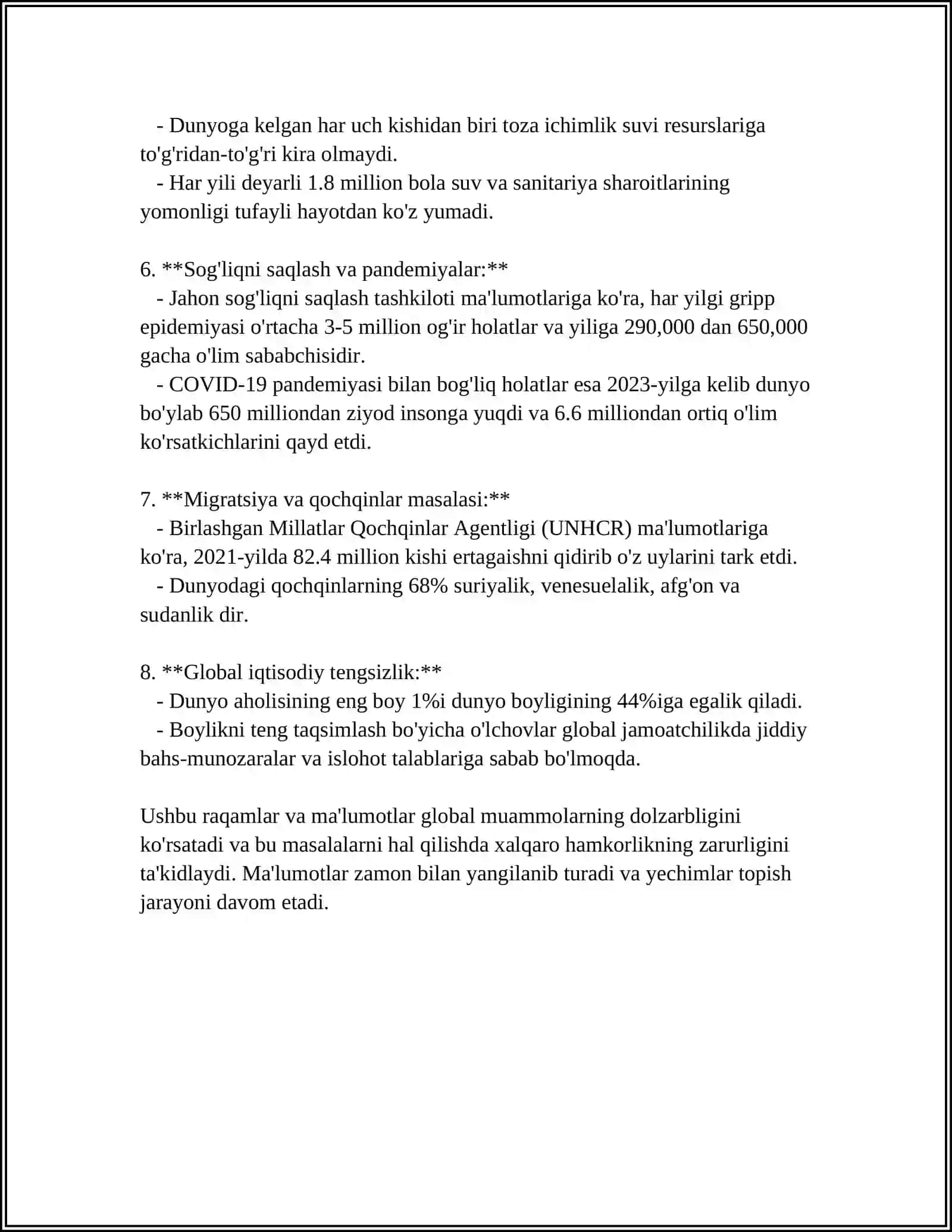 GLOBAL MUAMMOLARNING MEZONLARI VA DARAJALARI 4