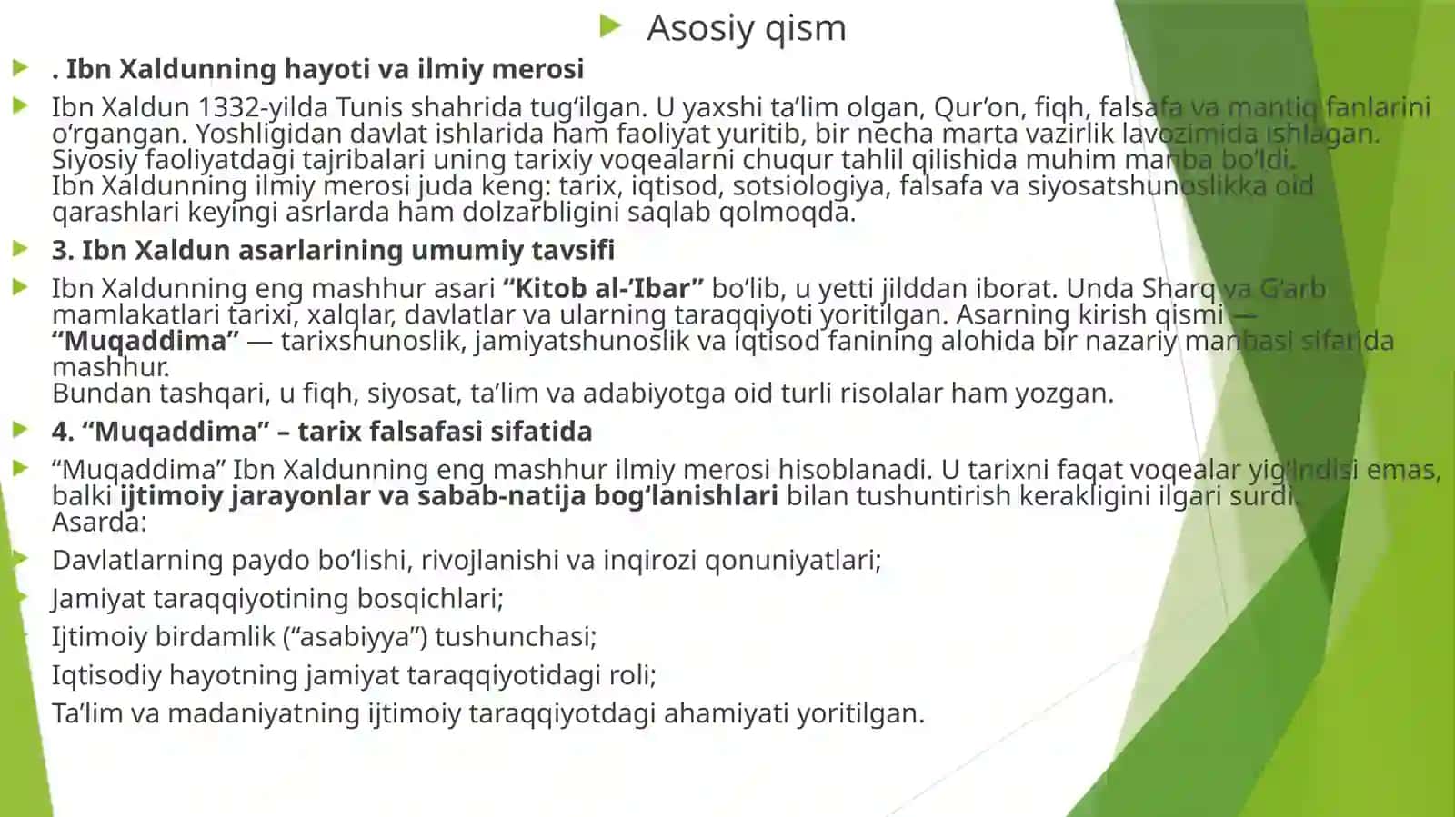 IBN XALDUN ASARLARINING TARIXSHUNOSLIKDAGI AXAMIYATI 4