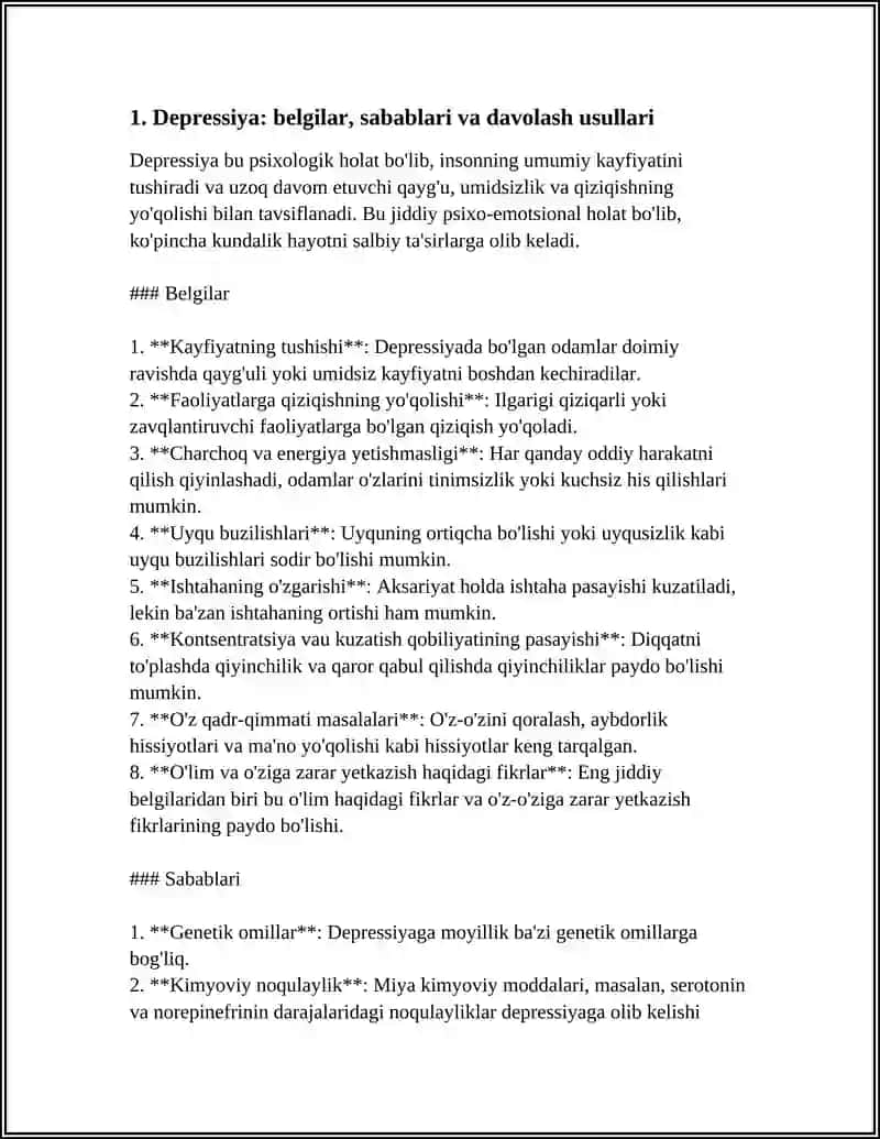 MAVZU: BEMORLARNI RUHIY HOLATI"DEPRESSIYA,SHOK,QOʻRQUV,CHOʼCHIS,IPOXONDRIYA,OʻZINI AYBDOR HIS QILISH"SUYOTSIDAL FIKRLA VA H.K 4