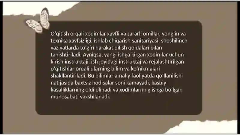 Mehnatni muhofaza qilish bo'yicha o'qitish va ularning bilimlarini tekshirish 4