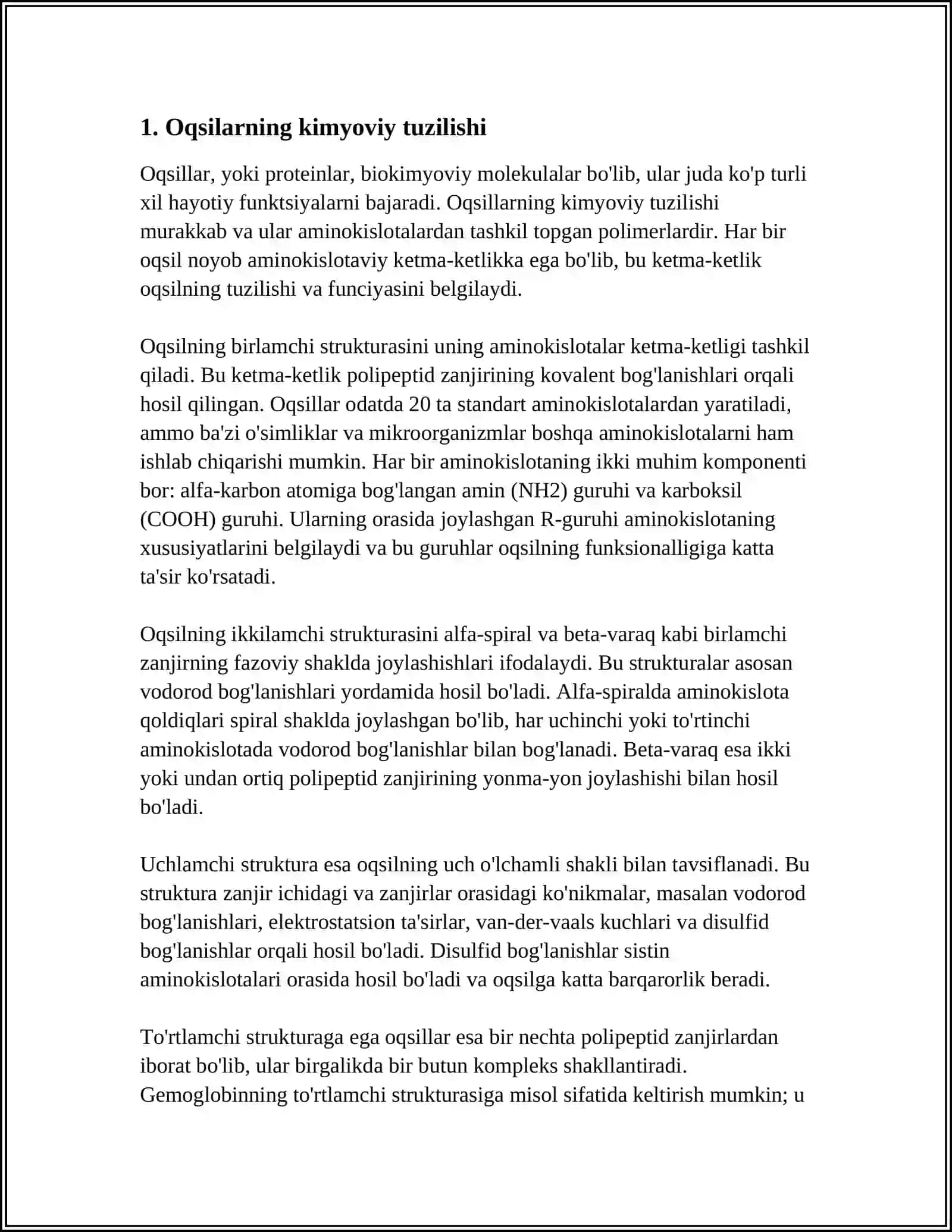 Oqsillar Strukturasi va Tuzilishi 4