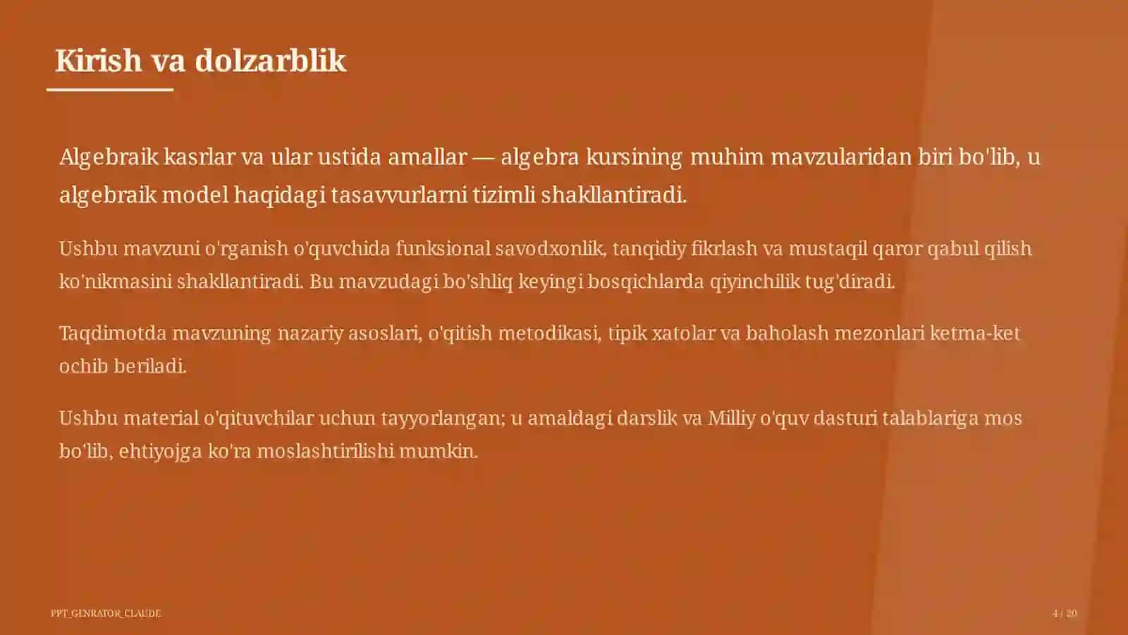 Algebraik kasrlar va ular ustida amallar (8-sinf) 4