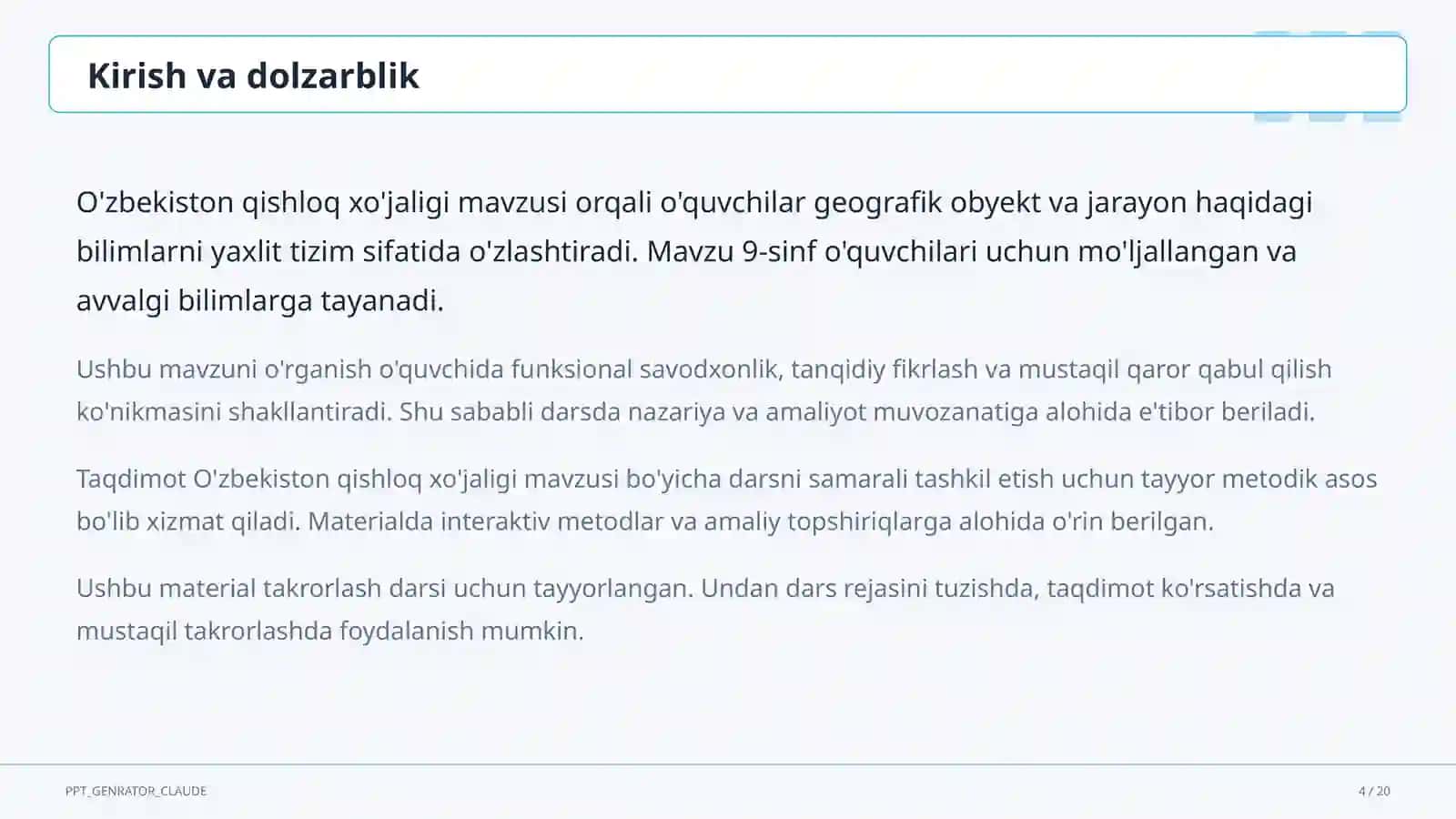 O'zbekiston qishloq xo'jaligi (9-sinf) 4