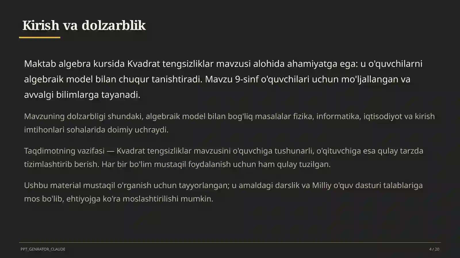 Kvadrat tengsizliklar (9-sinf) 4