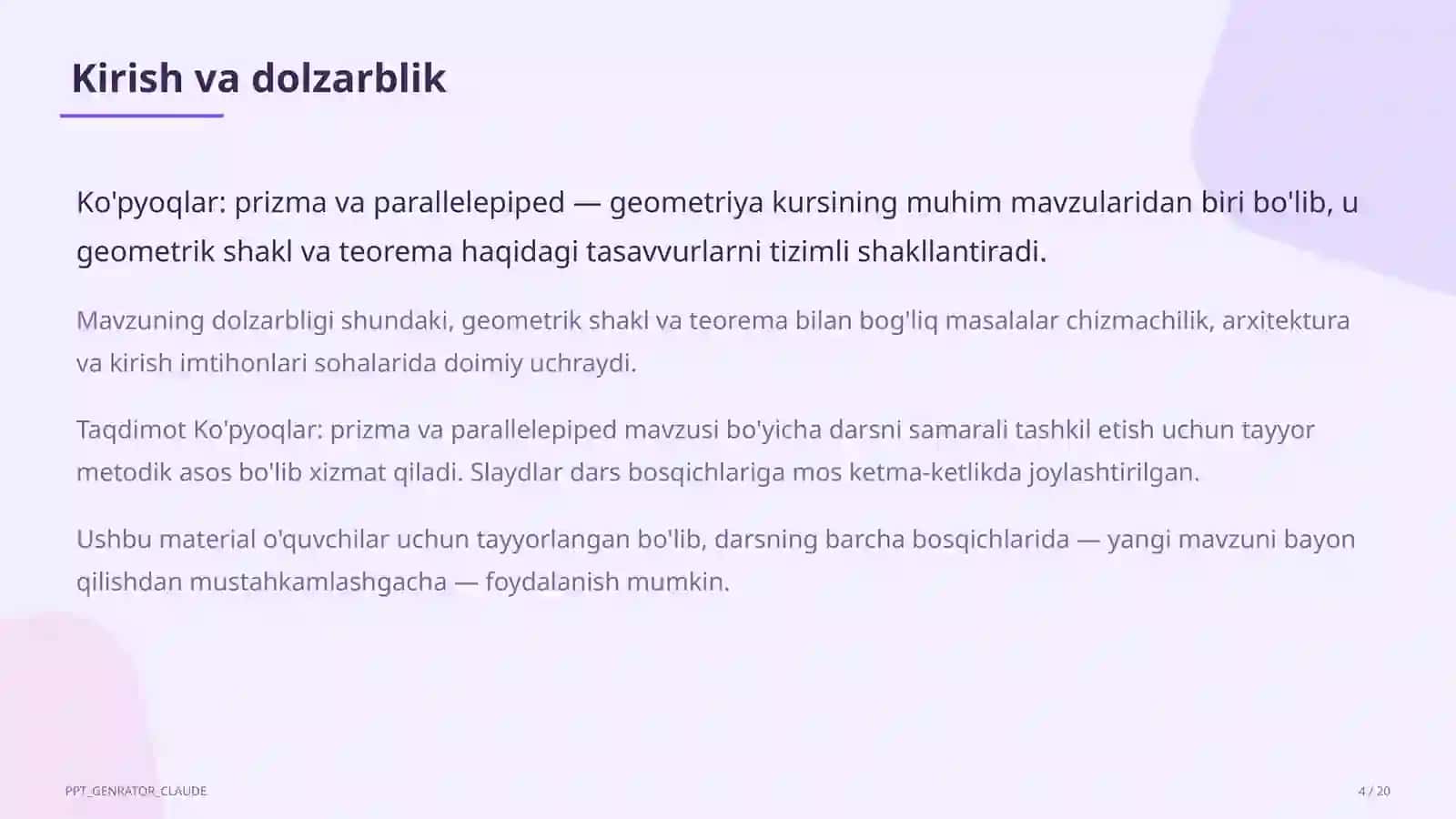 Ko'pyoqlar: prizma va parallelepiped (10-sinf) 4