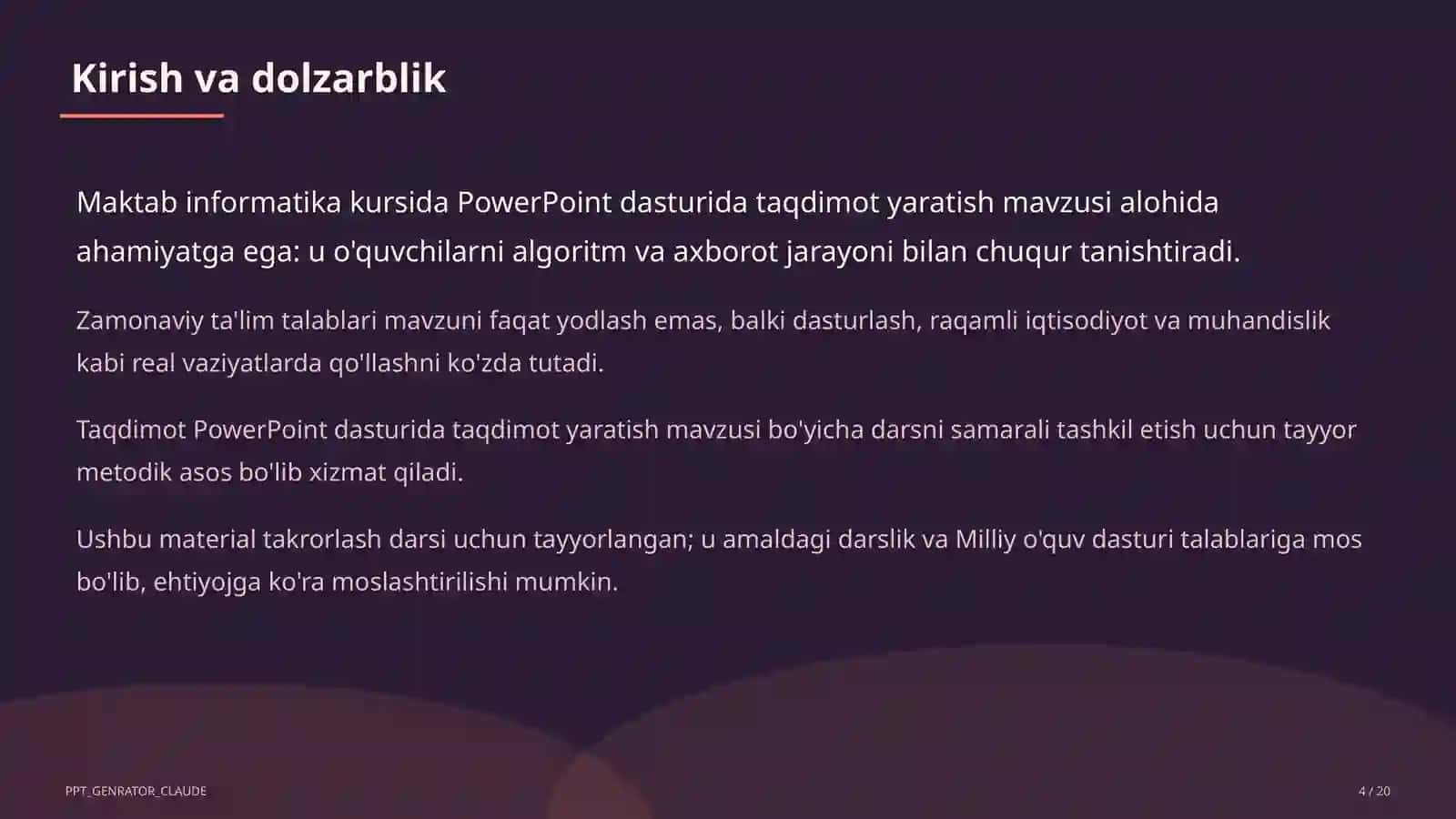PowerPoint dasturida taqdimot yaratish (7-sinf) 4