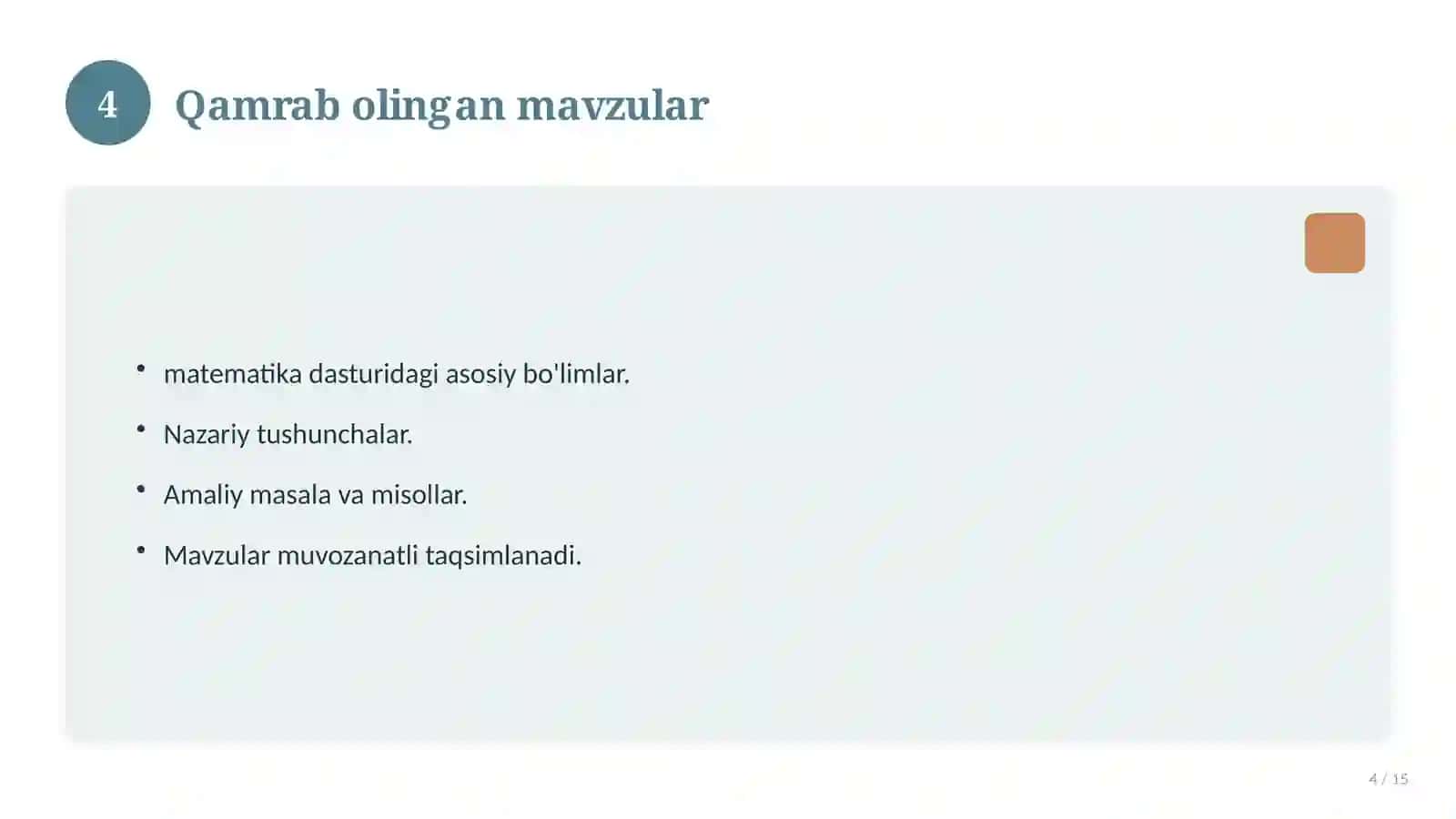 5-sinf matematika fanidan test 4