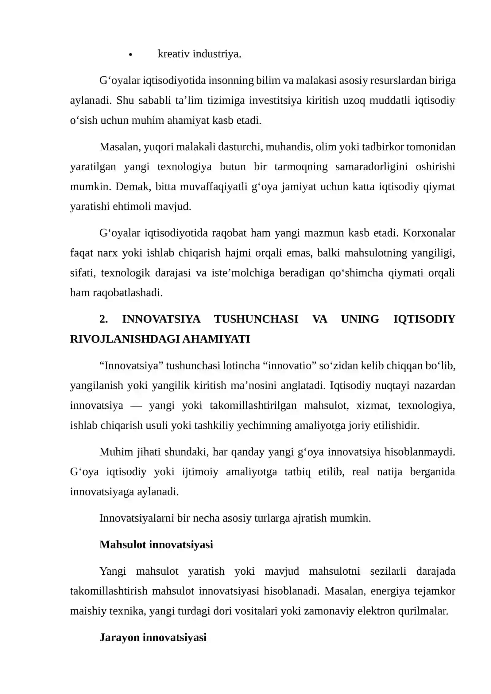 G‘OYALAR IQTISODIYOTI VA INNOVATSIYALARNING IQTISODIY O‘SISHDAGI ROLI 4