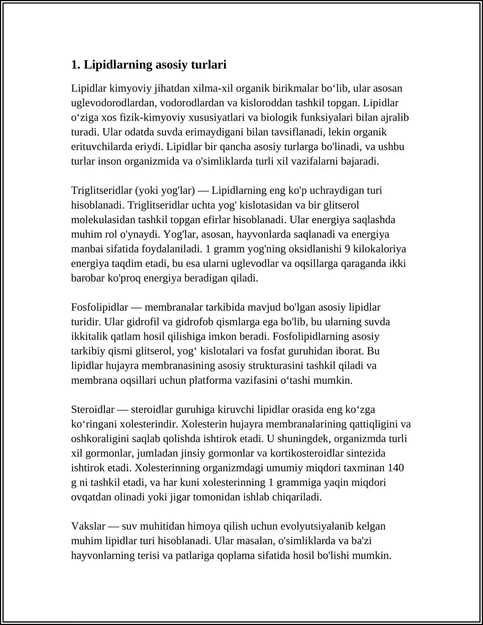 OVQAT VA ORGANIZM TARKIBINING ASOSIY LIPIDLARI VA BIOLOGIK AXAMYATI 4