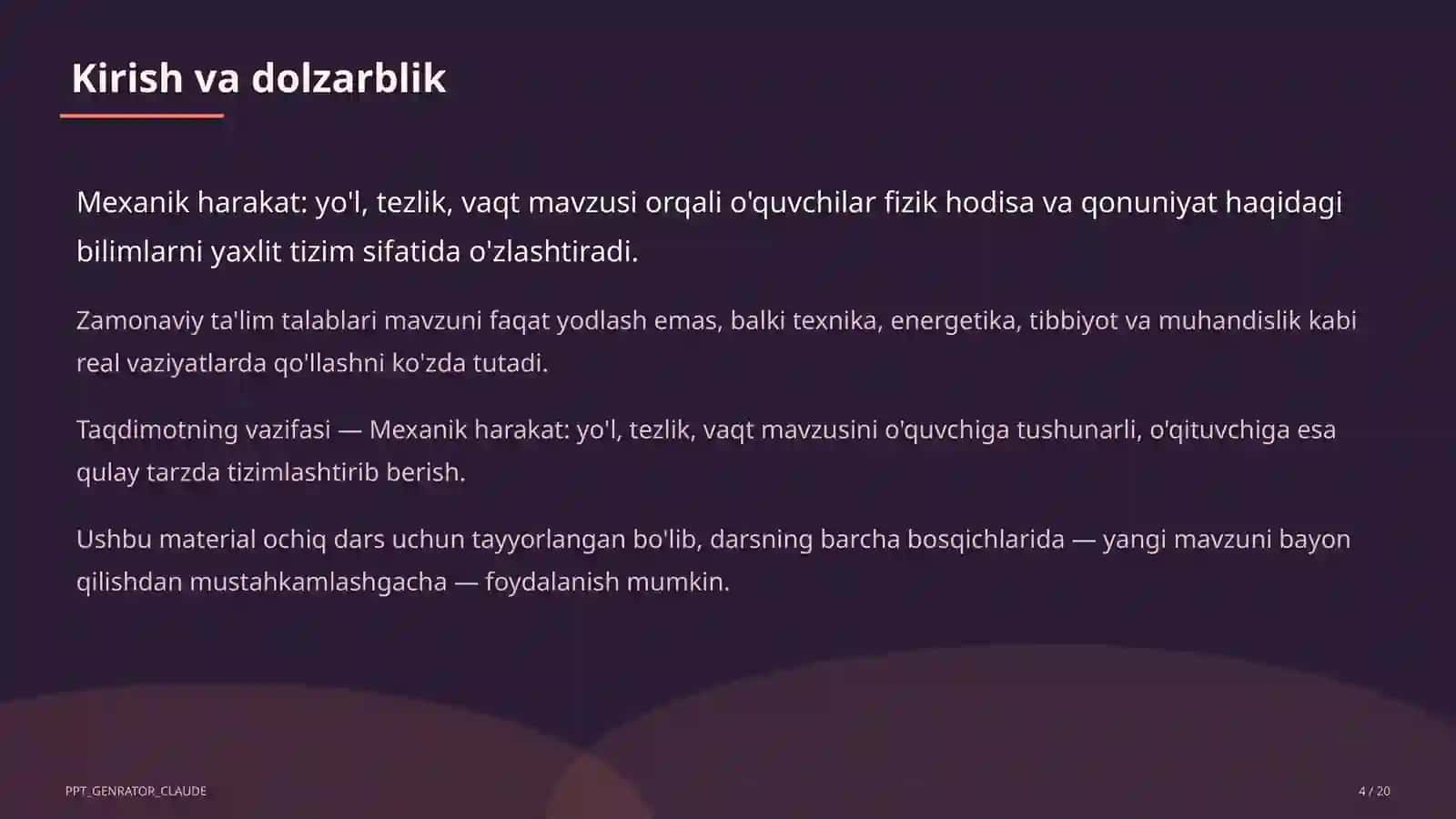 Mexanik harakat: yo'l, tezlik, vaqt (6-sinf) 4