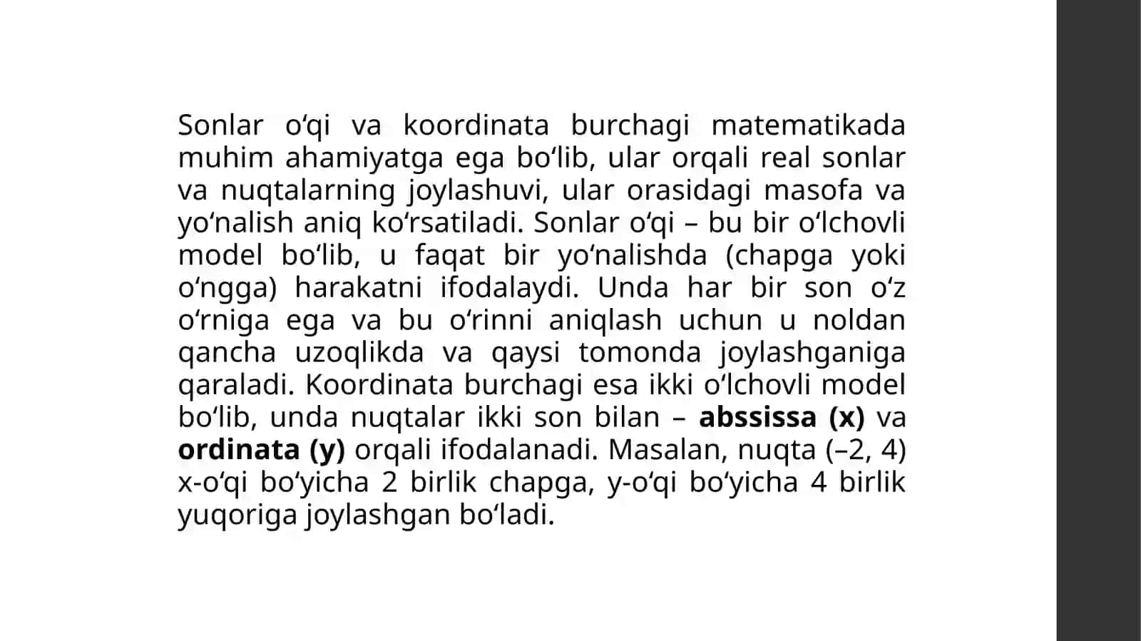 Sonlar o‘qi va koordinata burchagining asosiy tushunchalari 4