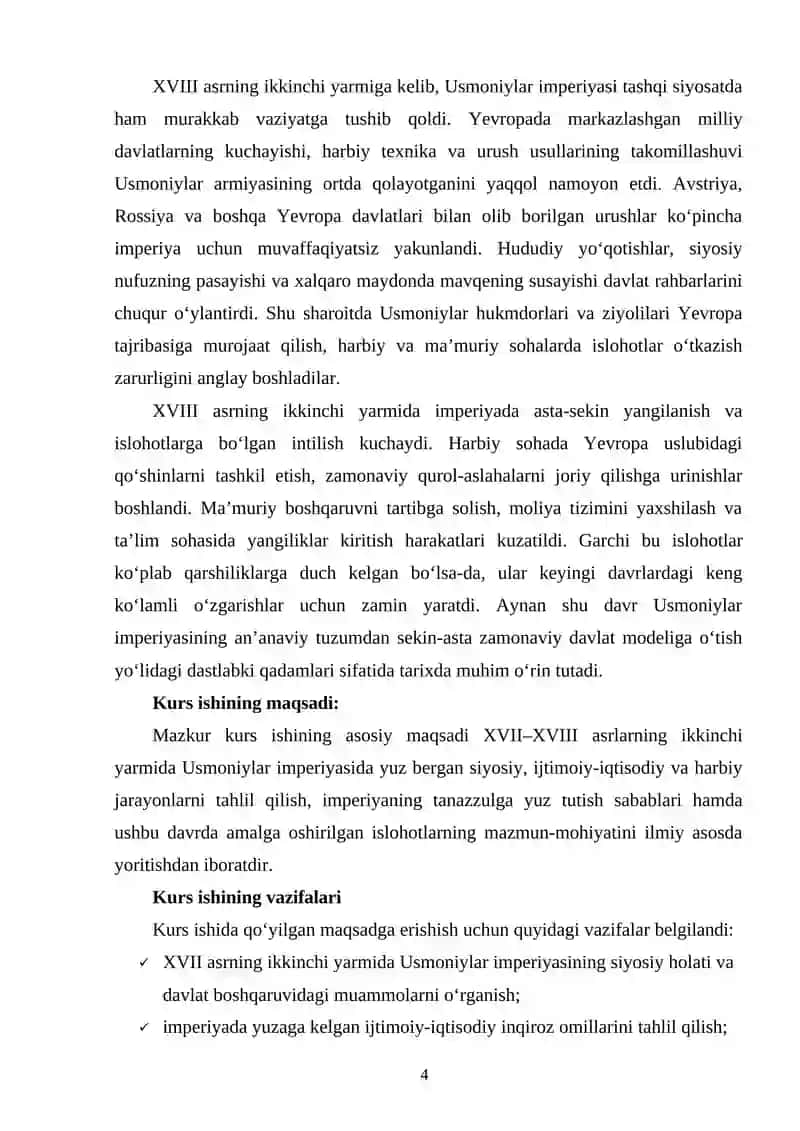 XVII-XVIII asrning ikkinchi yarmida Usmoniylar imperiyasi 4