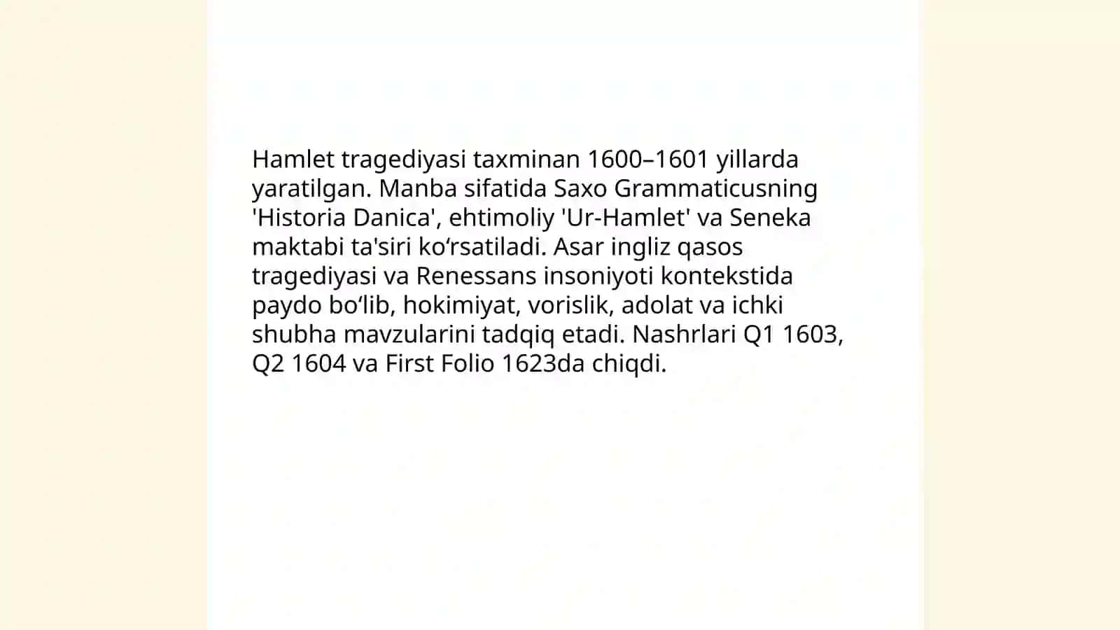 Uilyam Shekspir hayoti va ijodi "Hamlet" tragediyasi tahlili 4