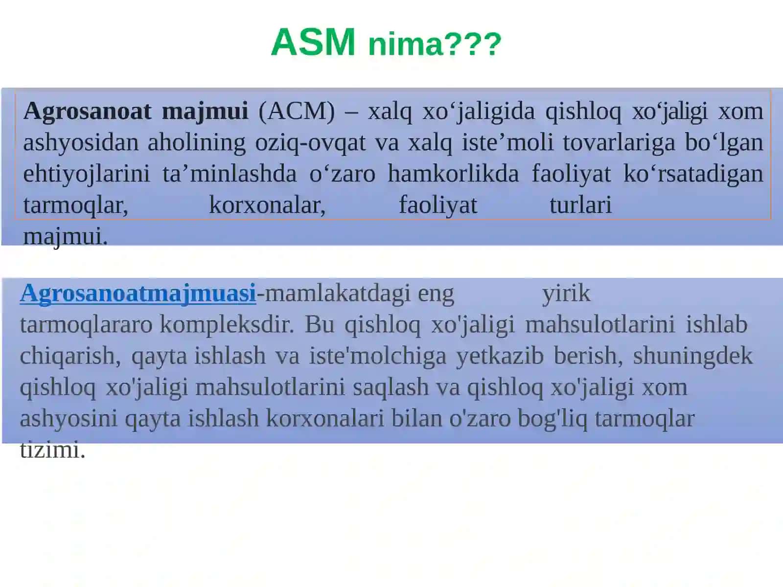 ASM agrosanoat majmusasi tushunchasi tarmoqlari. 4
