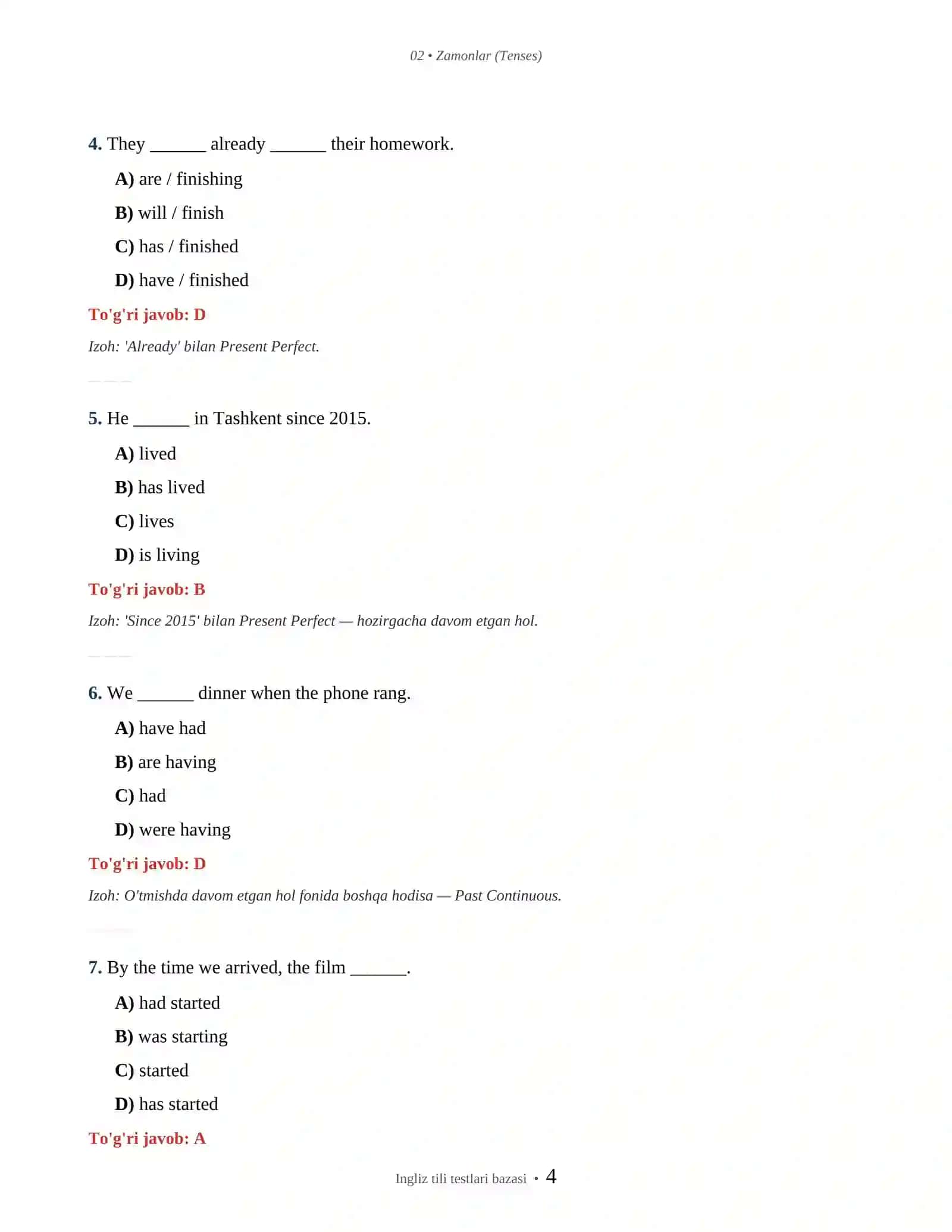 INGLIZ TILI ZAMONLAR — TENSES 4