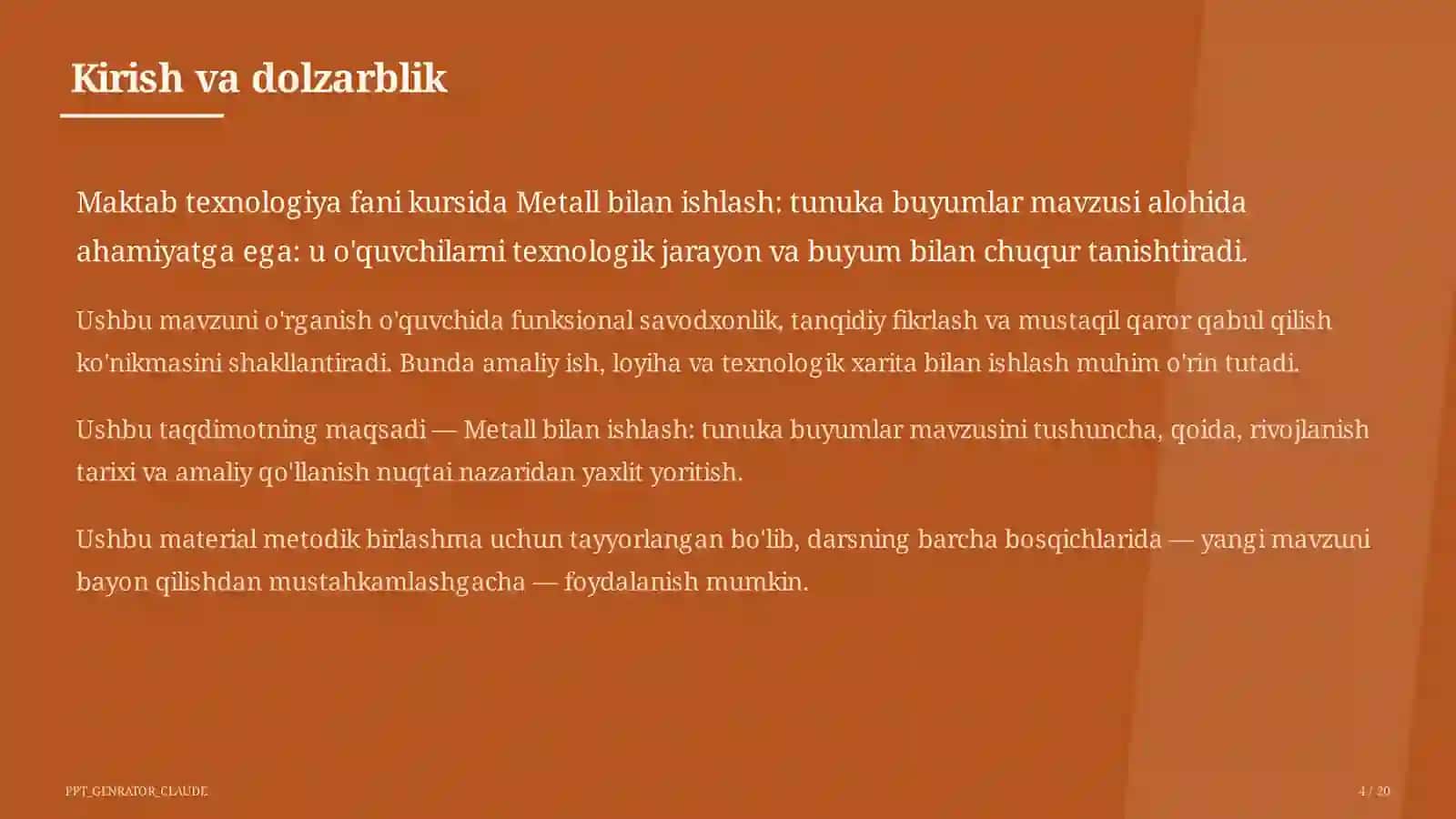 Metall bilan ishlash: tunuka buyumlar (6-sinf) 4