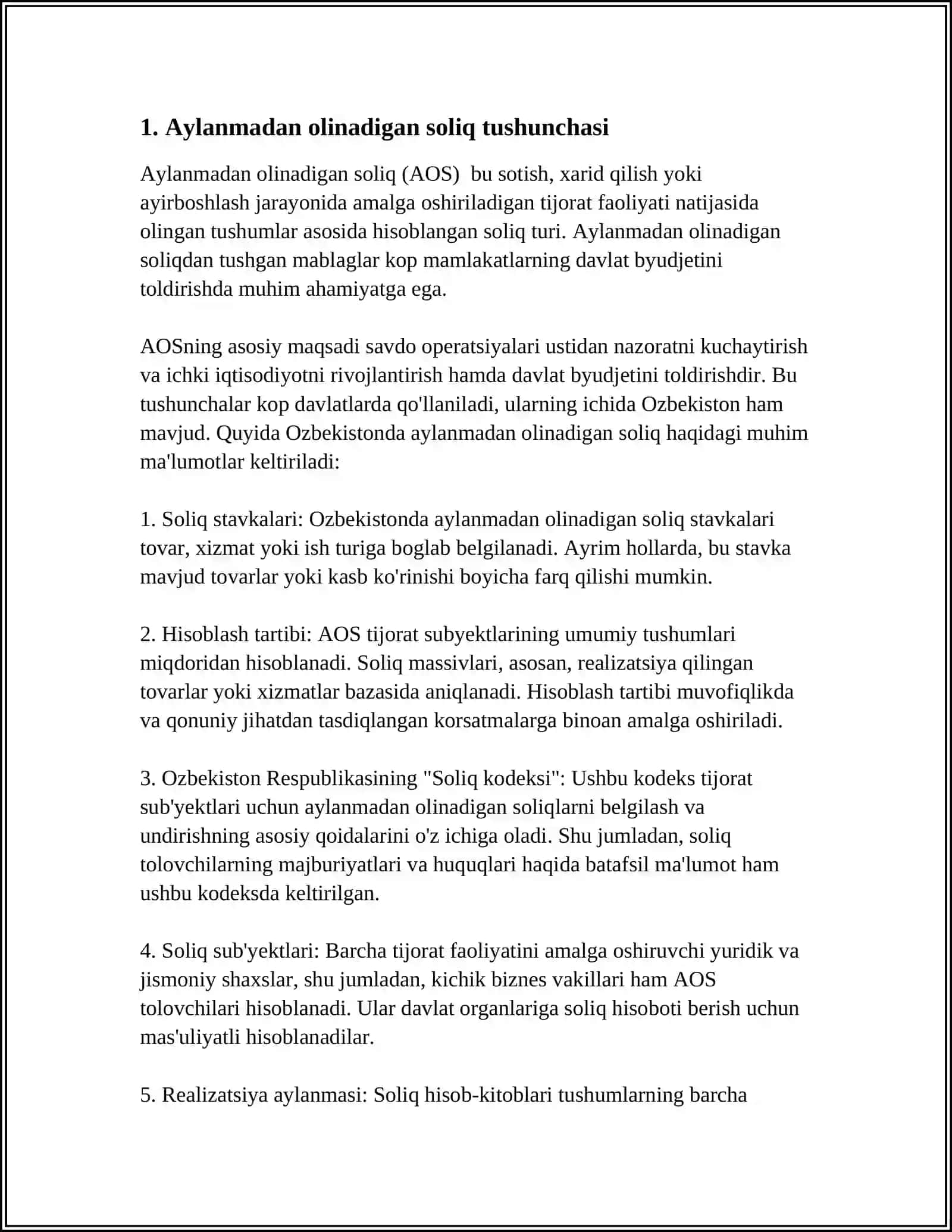 AYLANMADAN OLINADIGAN SOLIQ TO‘LOVCHILARI VA ULARNI SOLIQQA TORTISHNING O'ZIGA XOSLIGI 4