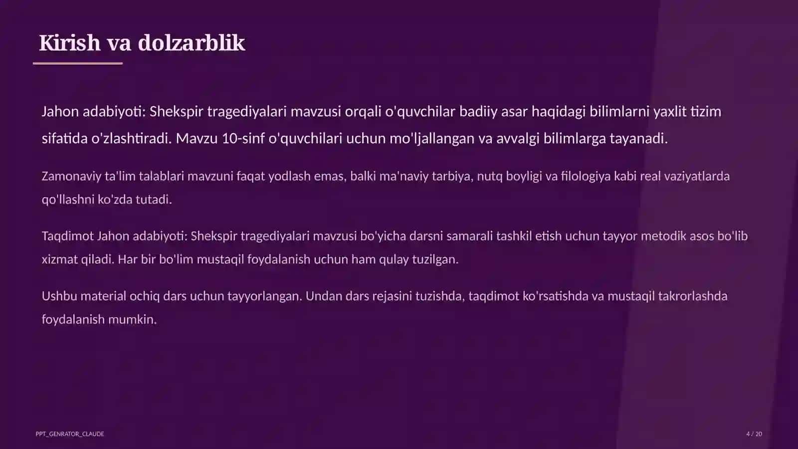 Shekspir tragediyalari (10-sinf) 4