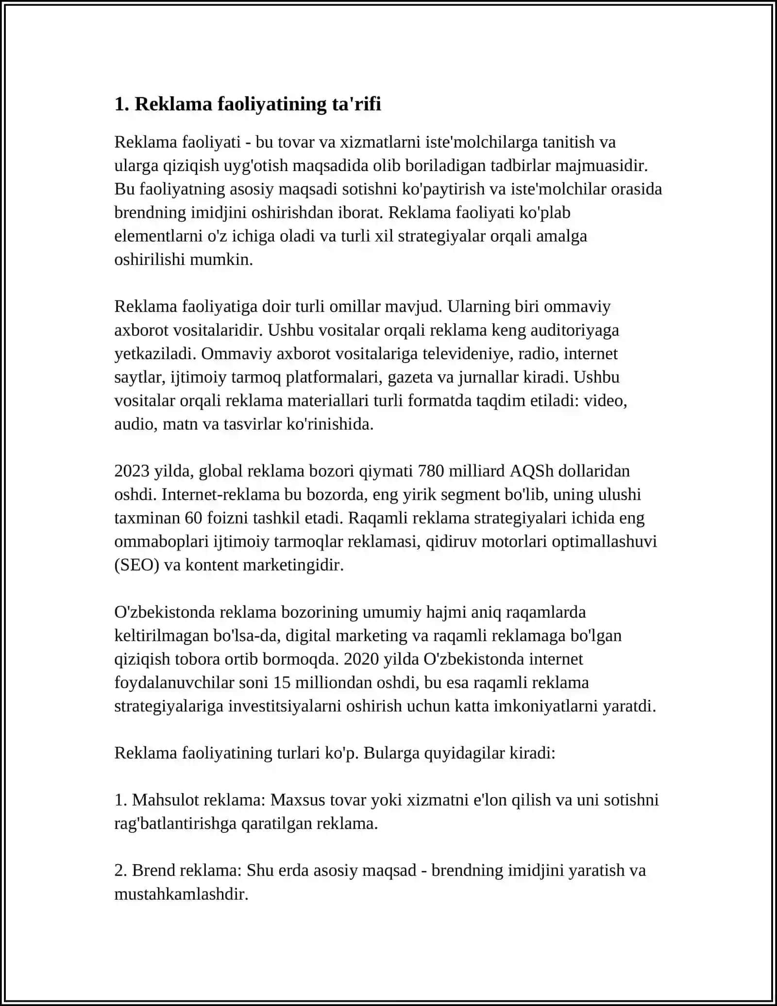 REKLAMA FAOLIYATINING MOHIYATI 4