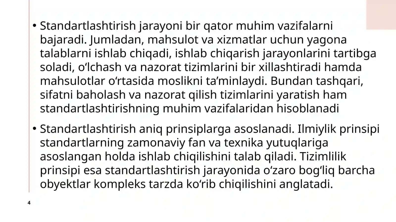Standartlashtirish usullarini o'rganish 4