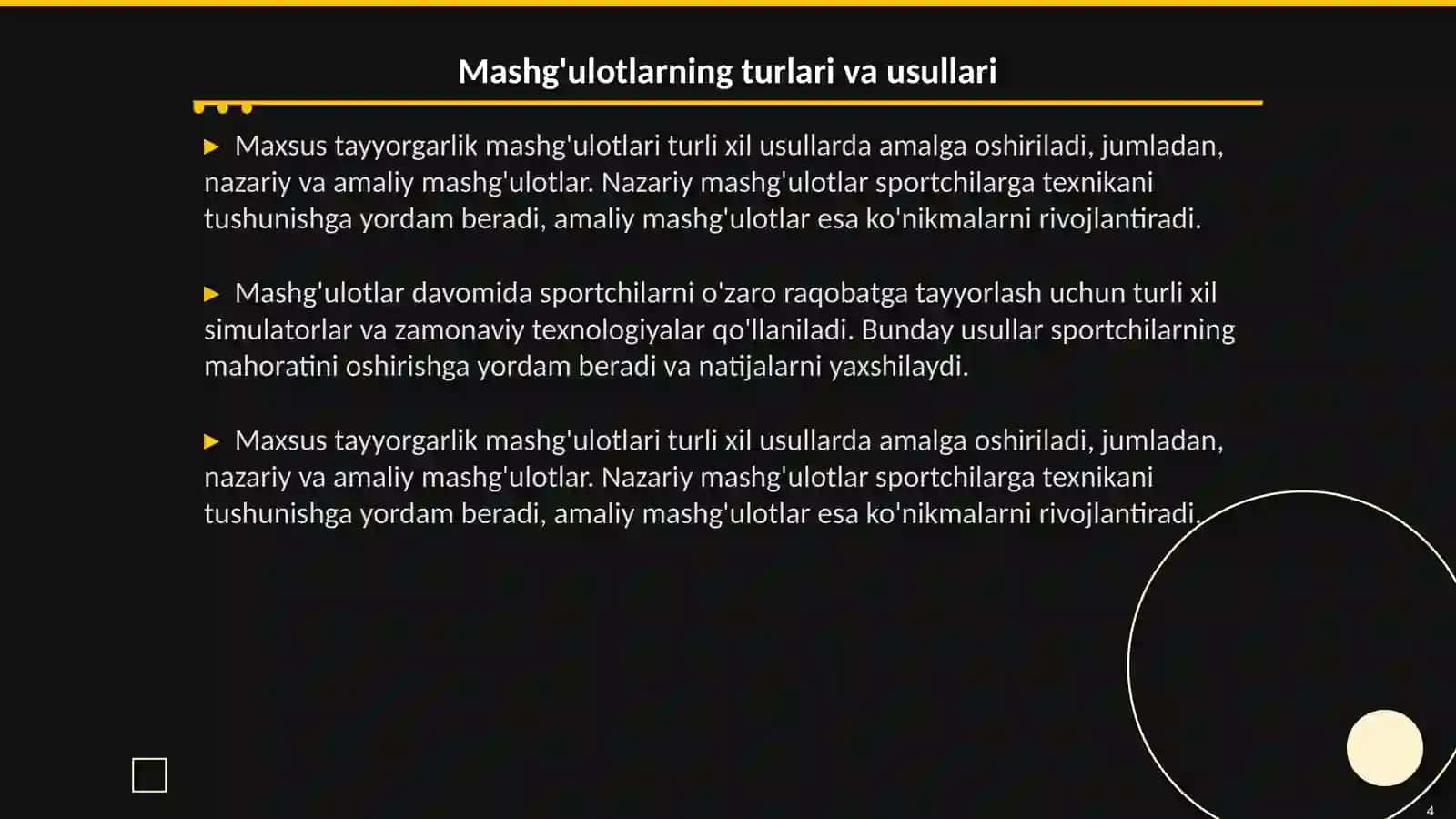 Maxsus jismoniy tayyorgarlik mashg'uloti 4