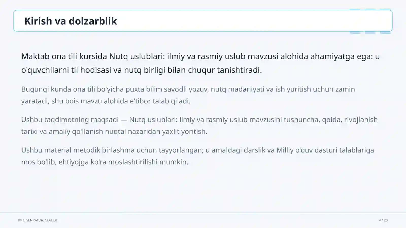 Nutq uslublari: ilmiy va rasmiy uslub (10-sinf) 4