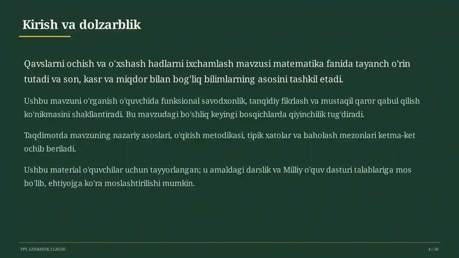 Qavslarni ochish va o'xshash hadlarni ixchamlash (6-sinf) 4