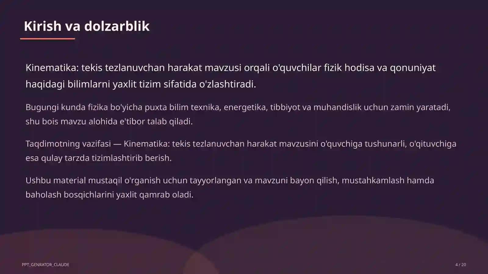 Kinematika: tekis tezlanuvchan harakat (9-sinf) 4