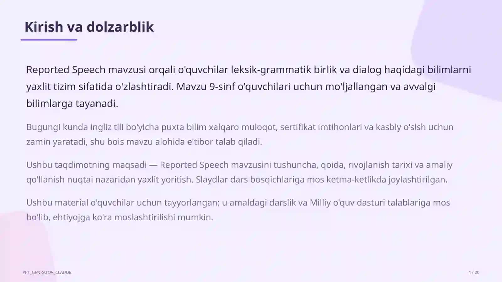 Reported Speech (9-sinf) 4