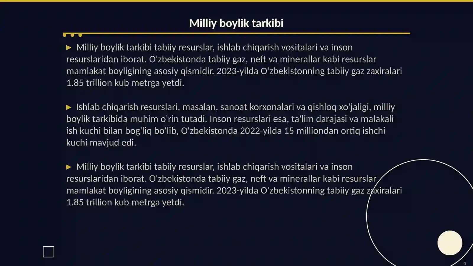 Mamlakat milliy boyligi uning tarkibi va oʻsish manbalari 4