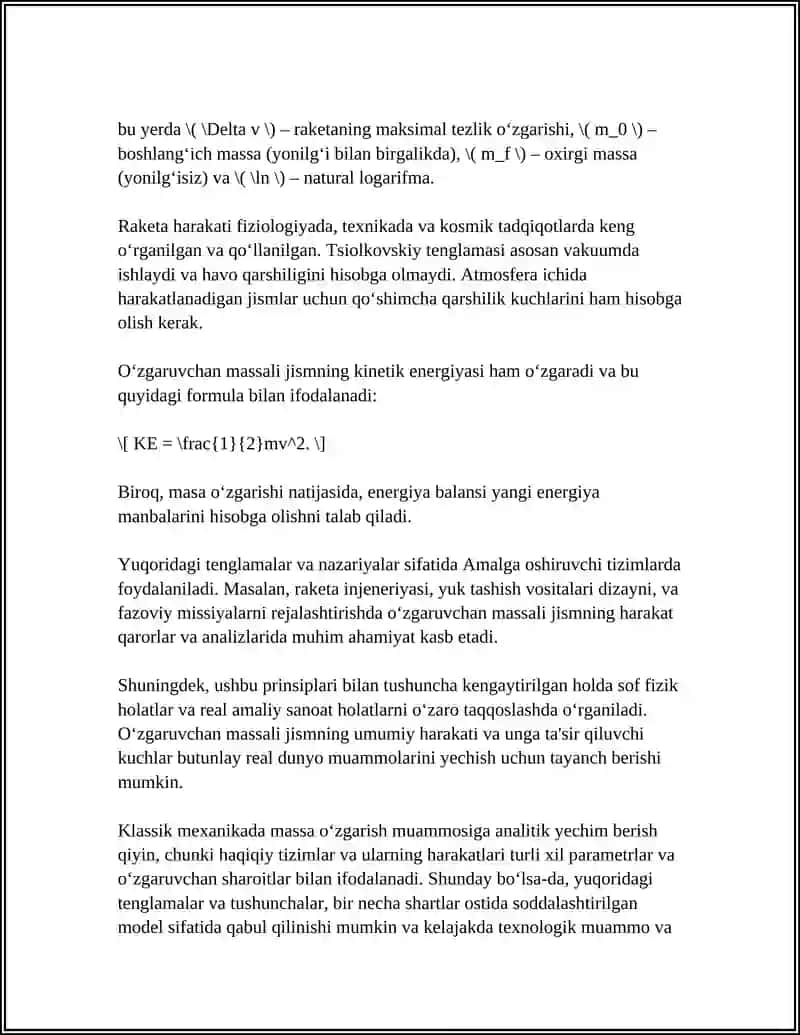 OʻZGARUVCHAN MASSALI JISMNING HARAKATI KEPLER QONUNLARI LOVENS ALMASHTIRISHLAR 4