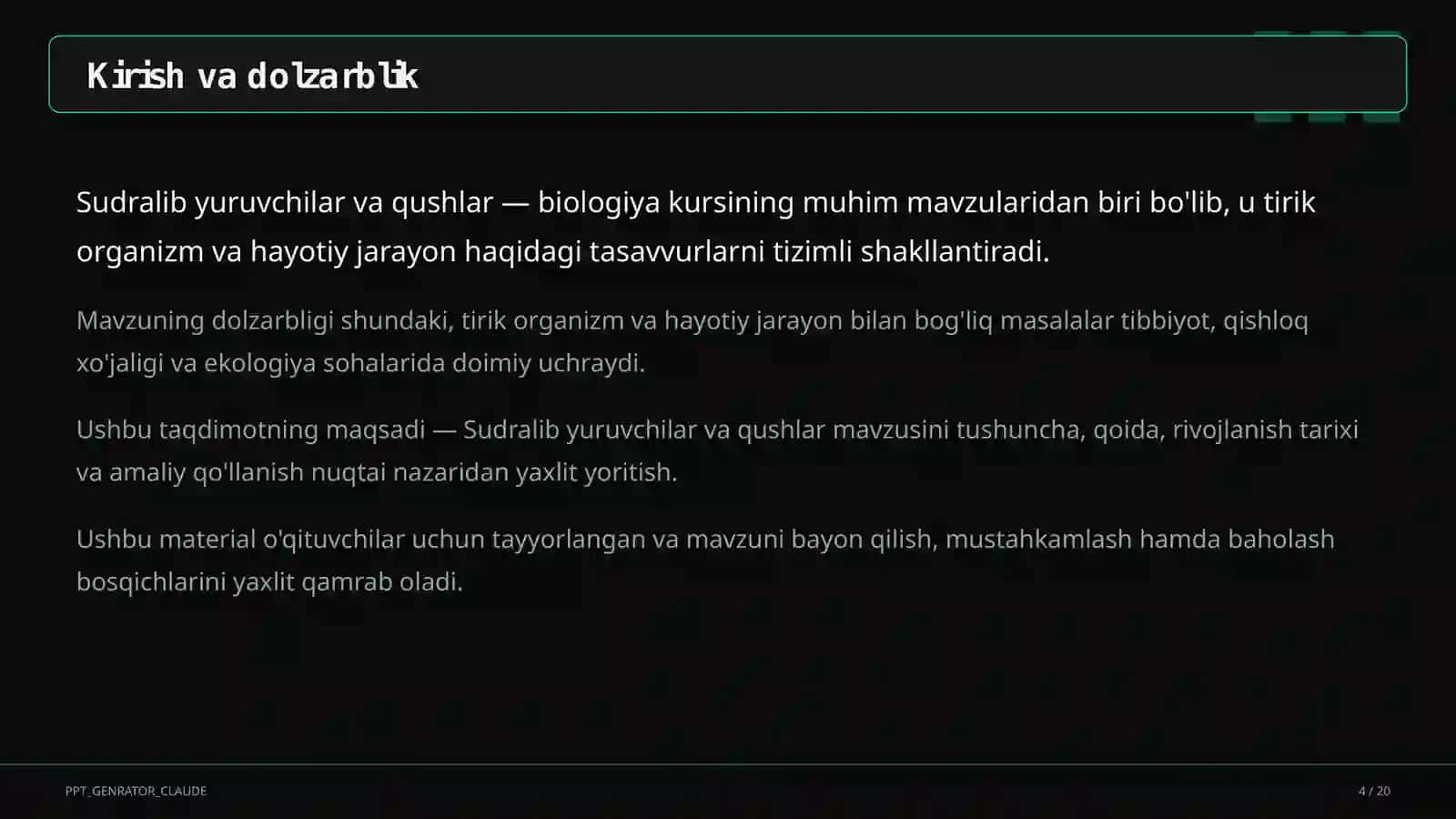 Sudralib yuruvchilar va qushlar (7-sinf) 4