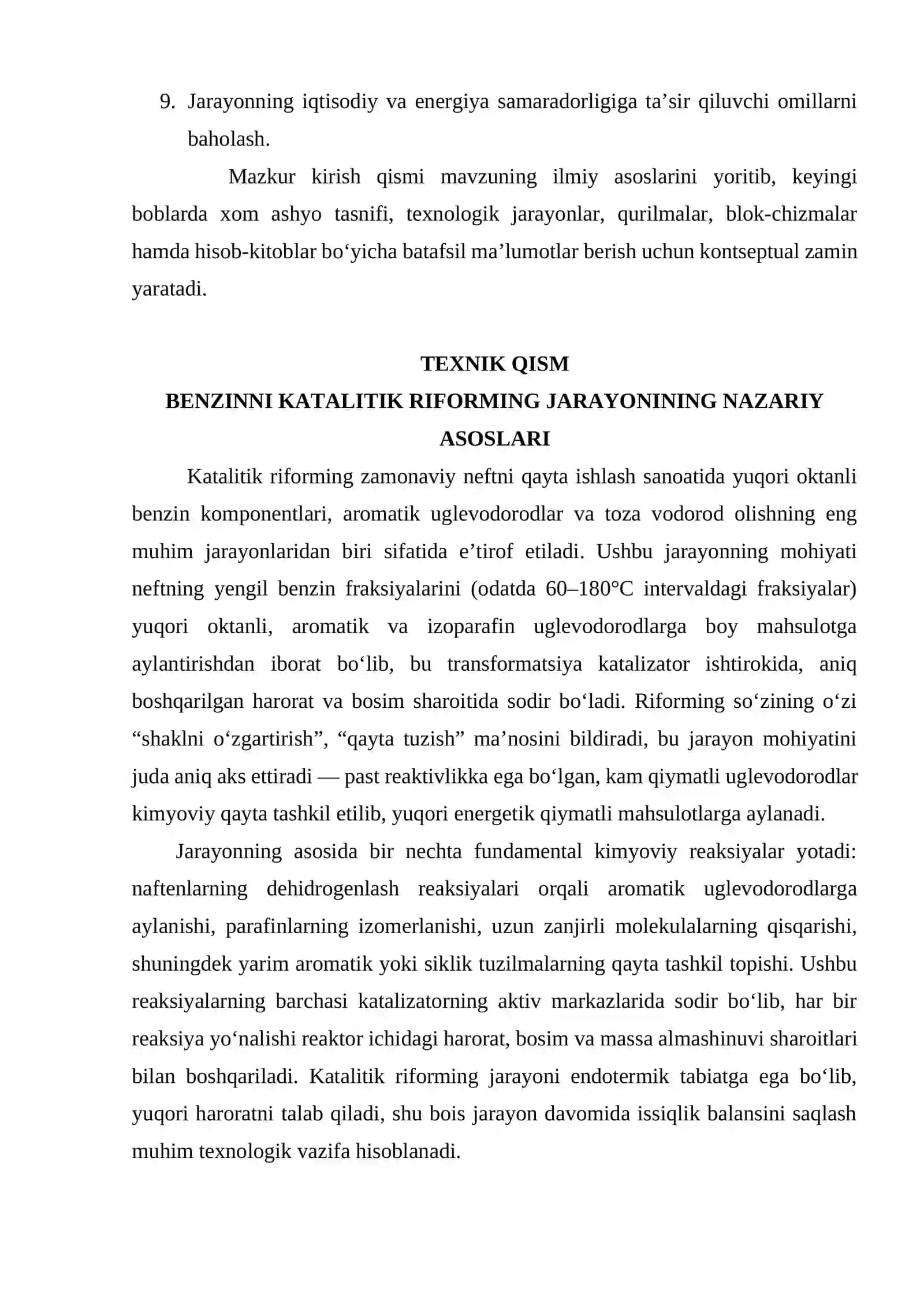 Benzinni katalitik riforming qilish jarayonida reaktorni hisobi 536000t/yil kurs loyiha hisobini 4