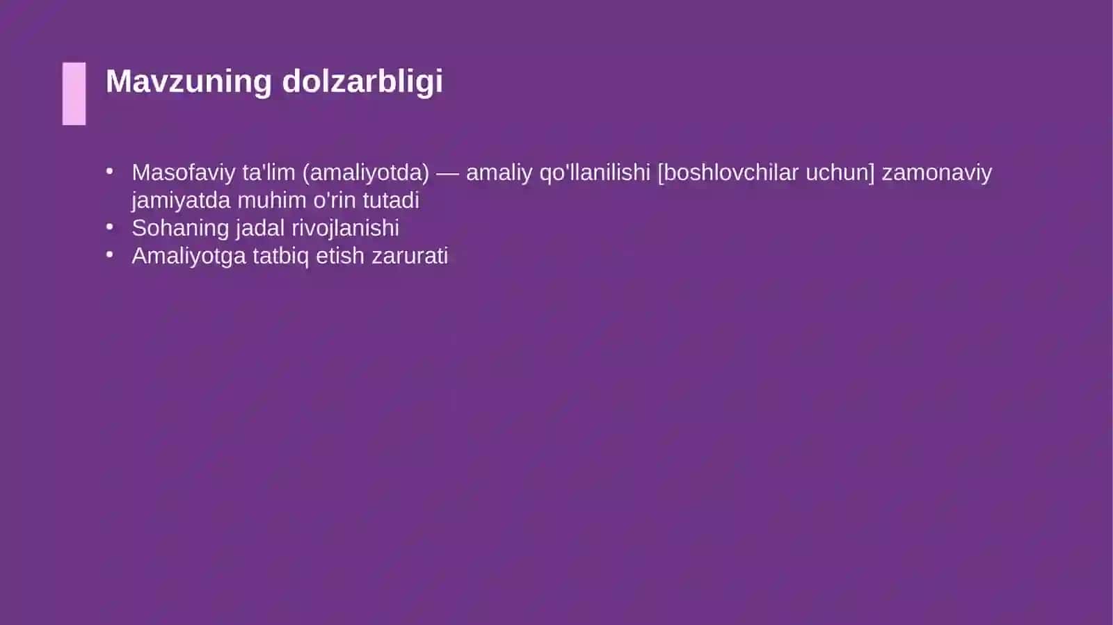 Masofaviy ta'lim (amaliyotda) — amaliy qo'llanilishi [boshlovchilar uchun] 4