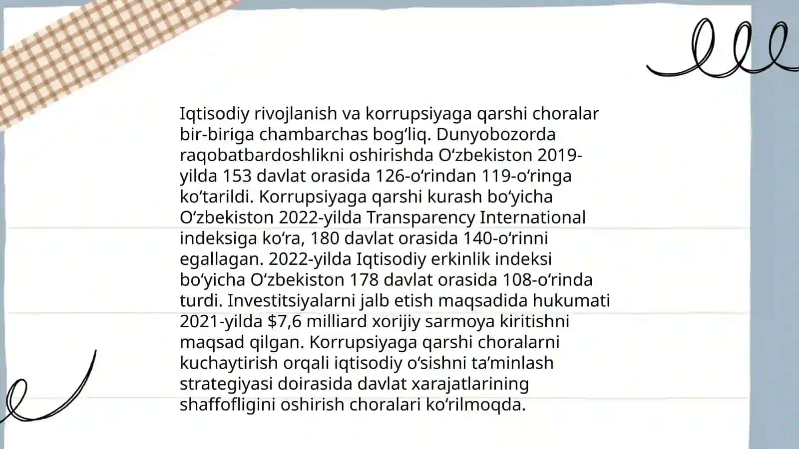Korrupsiyaga qarshi kurash boʻyicha xalqaro qonunlar va qarorlarning Oʻzbekistonda ratifikatsiya qilishning ahamiyati iqtisodiy siyosiy va ijtimoiy siyosiy mexanizmlar 4