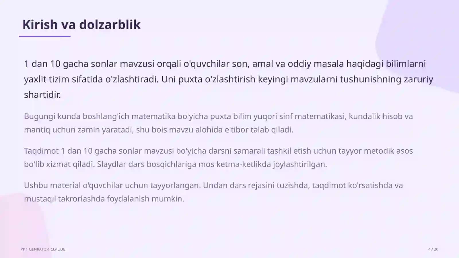 Boshlang'ich sinf: Matematika (1–4) — o'quvchilar uchun 4