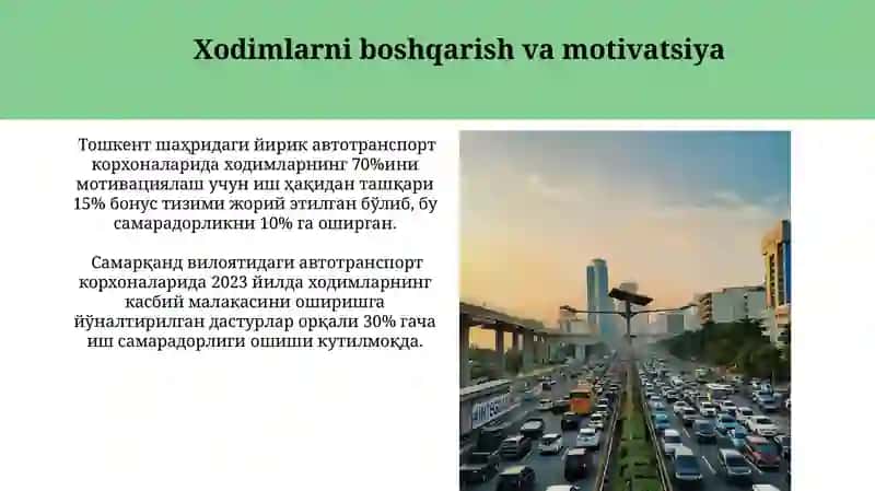Avtomobil transporti korxonalarini boshqarishni hozirgi davrdagi holati va taraqqiyoti 4