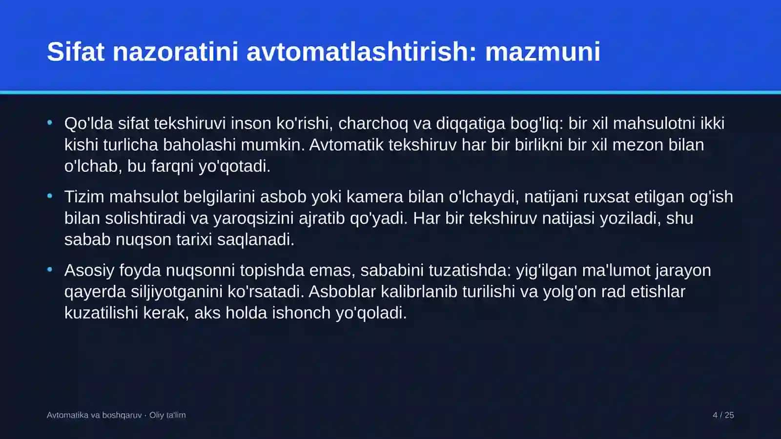 Ko'ngilochar markazlarda sifat nazoratini avtomatlashtirish 4