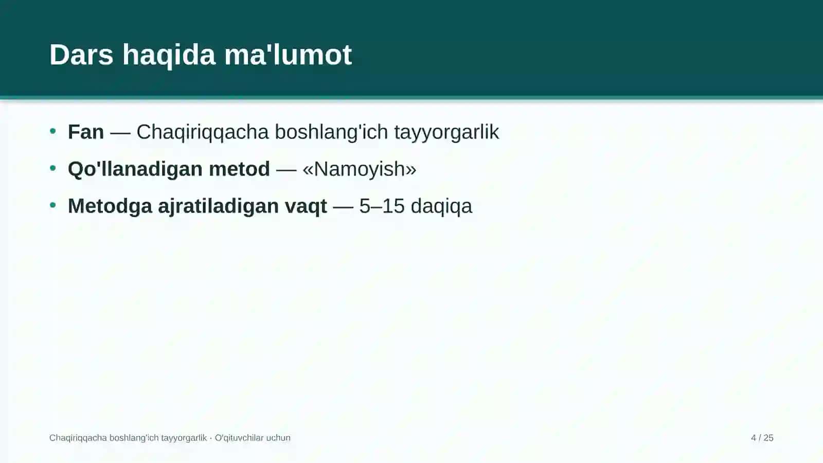 chaqiriqqacha boshlang'ich tayyorgarlik darslarida namoyish metodidan foydalanish 6178 4