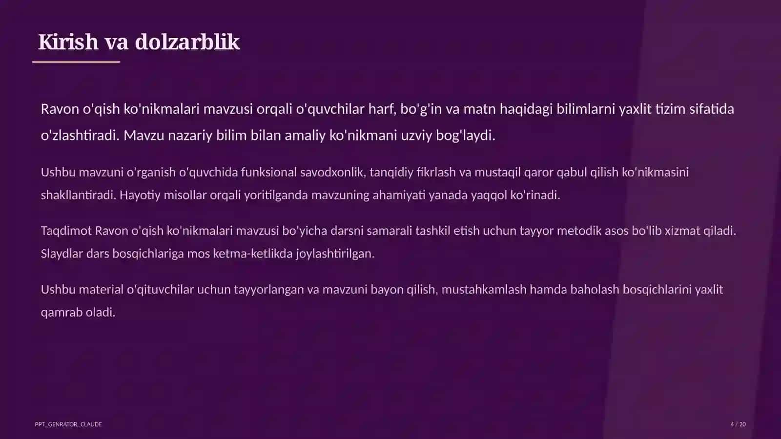 Ravon o'qish ko'nikmalari (1-sinf) 4